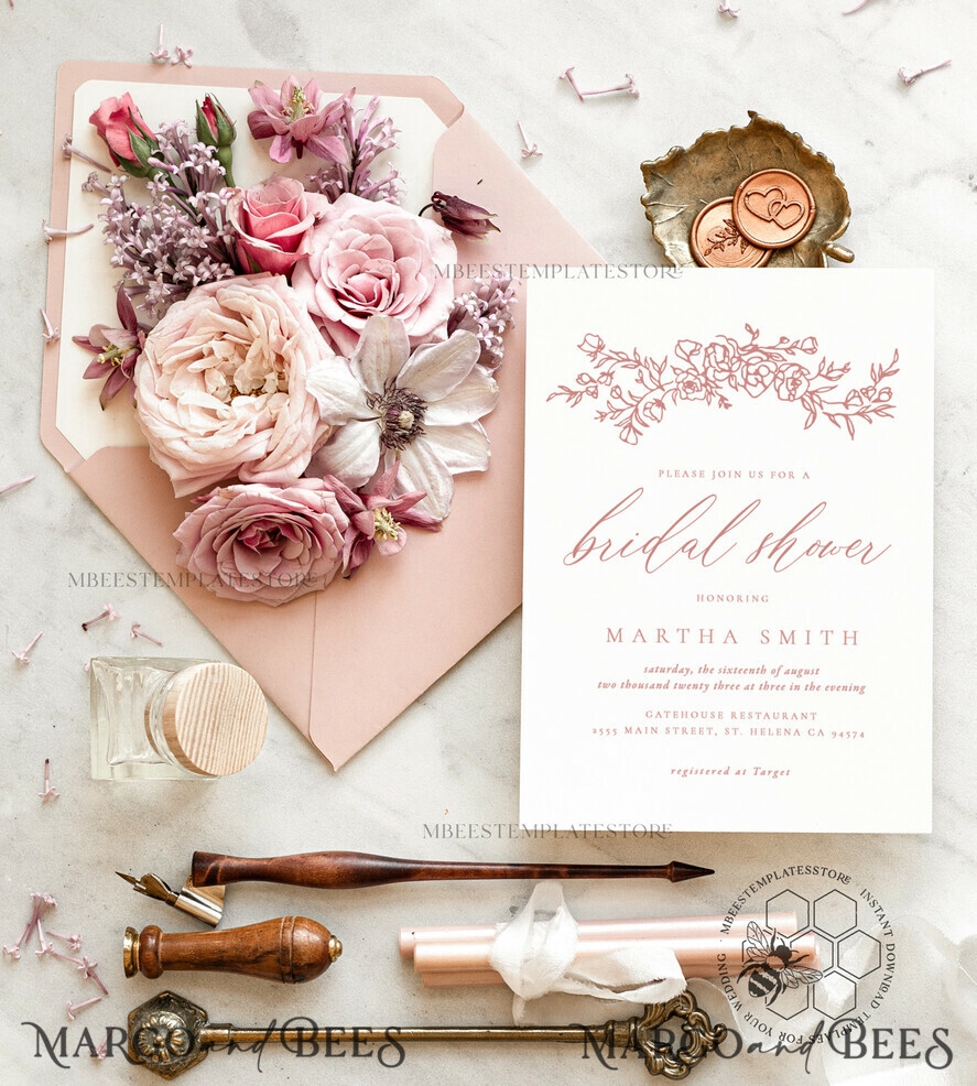 Romantic Bridal Shower Invitation Template Instant Download Elegant Bridal Shower Invites Modern Garden Bridal Invites Printable WRoses8