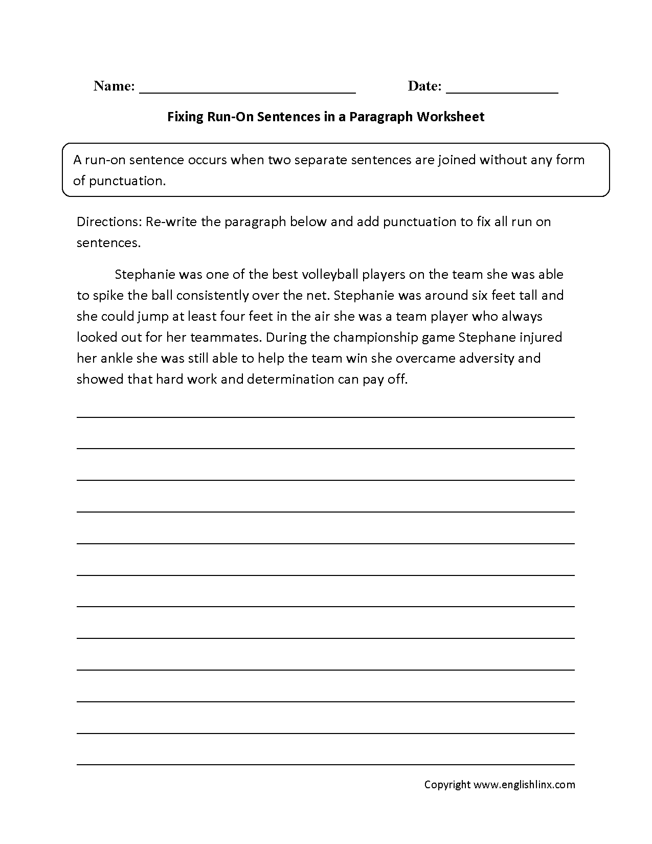 Run On Sentences Worksheets Fixing Paragraphs With Run On Worksheets Library