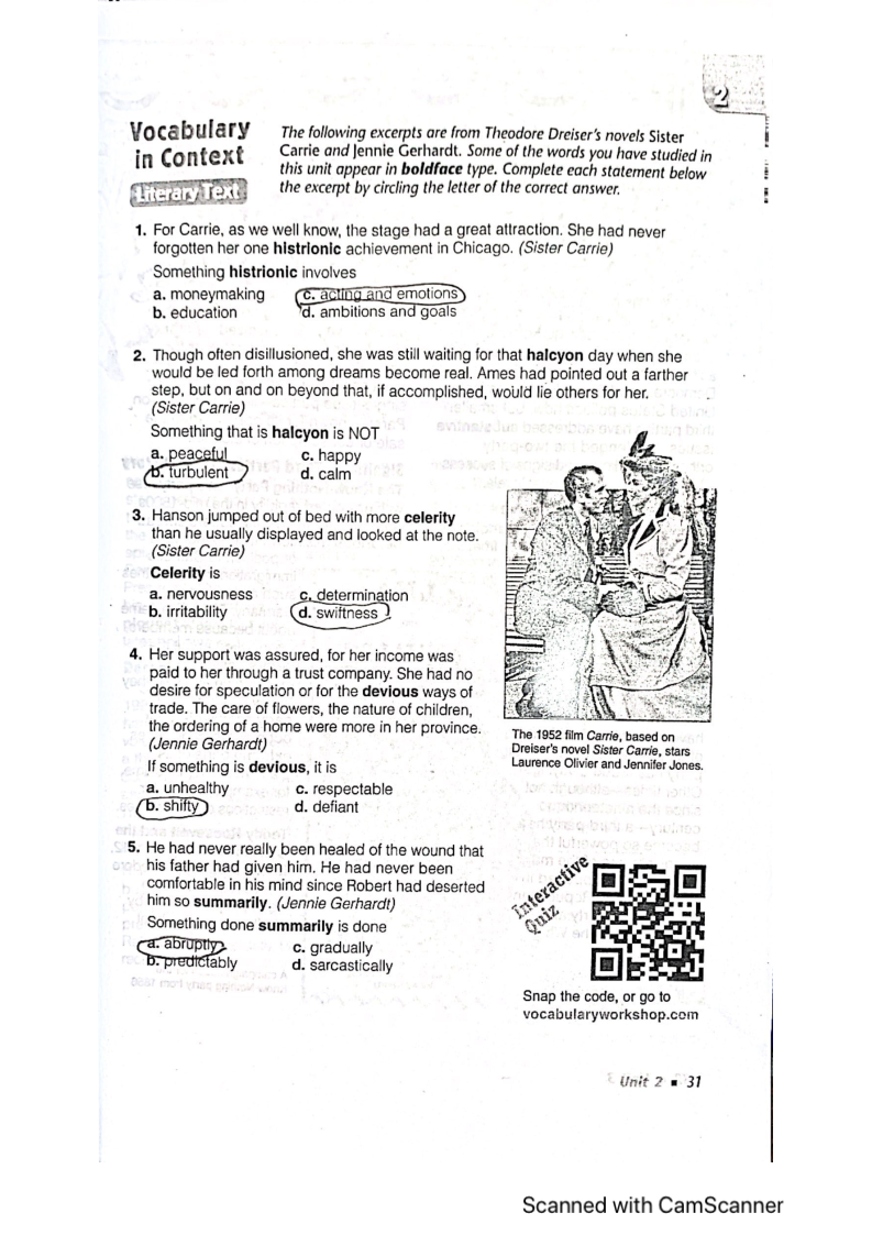 Sadlier Vocabulary Workshop Enriched Edition Level G Unit 2 Answers