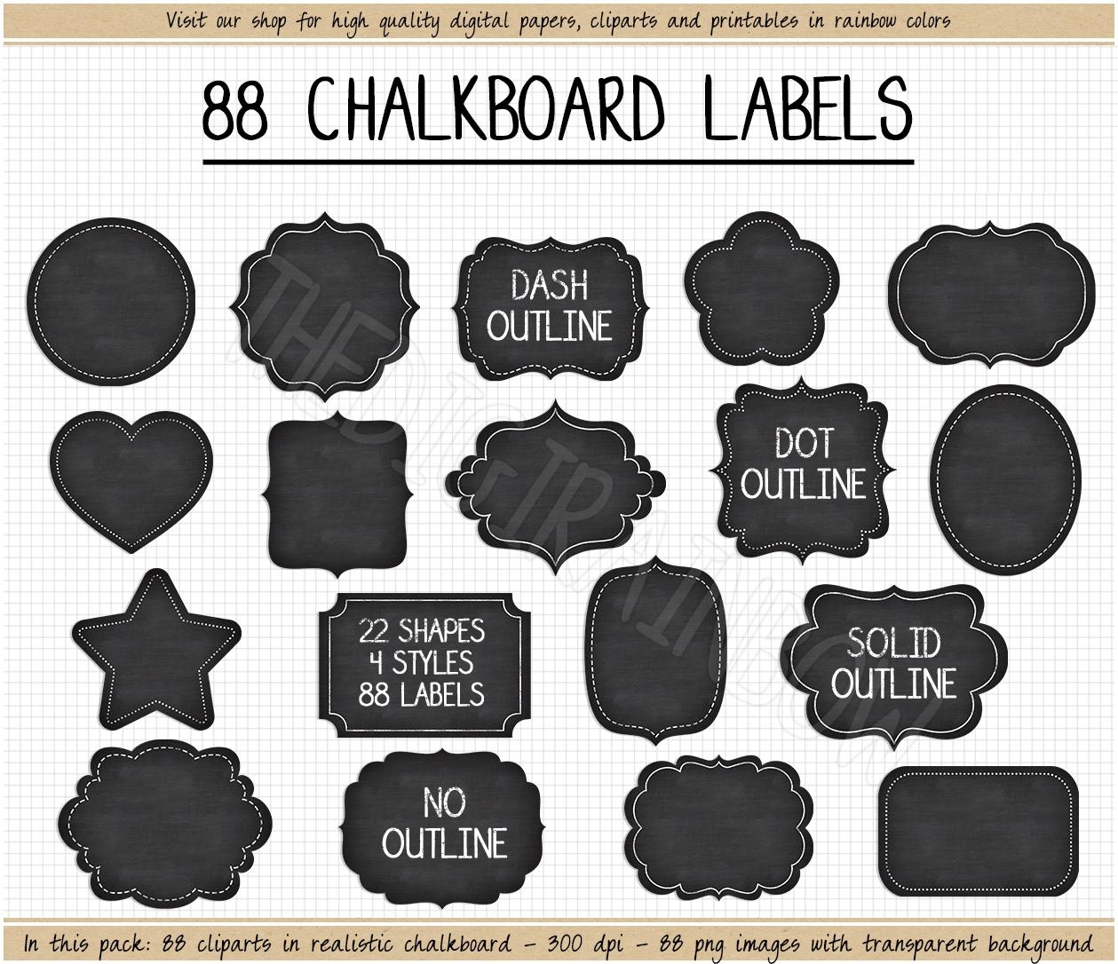 SALE Printable Chalkboard Labels Outlined Black Label Clipart Printable Chalkboard Tags School Labels Pantry Spice Jar Labels Chalk Board Etsy