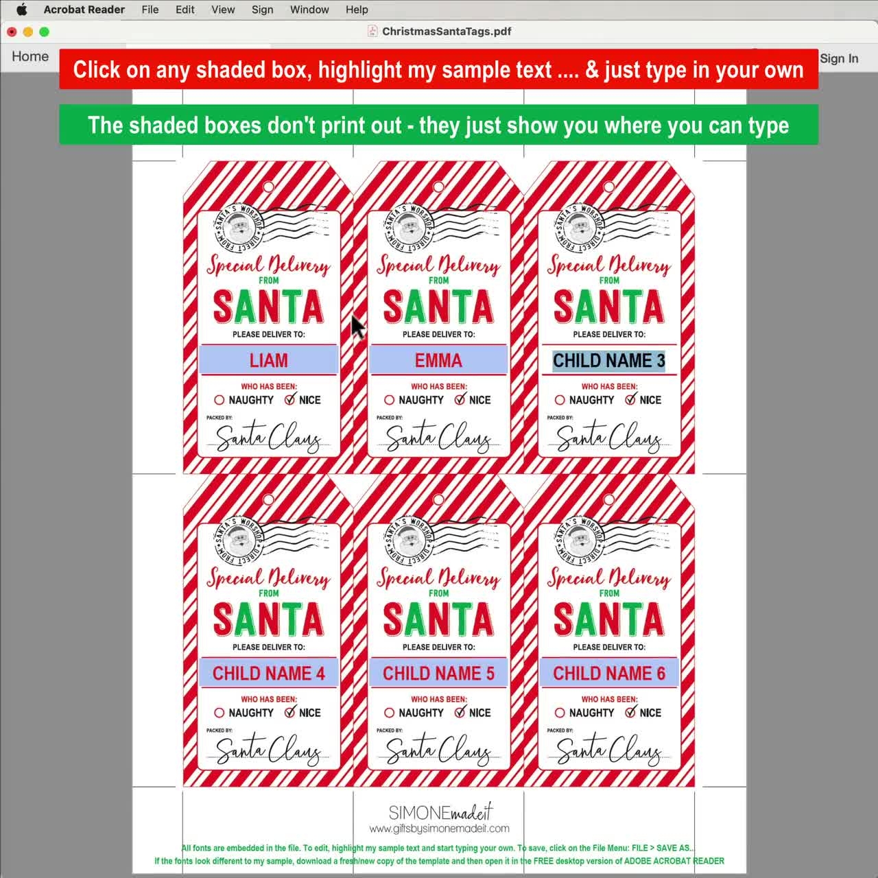 Santa Gift Tags Printable Template Custom Personalized Special Delivery From Santa s Workshop North Pole INSTANT DOWNLOAD Text EDITABLE Etsy