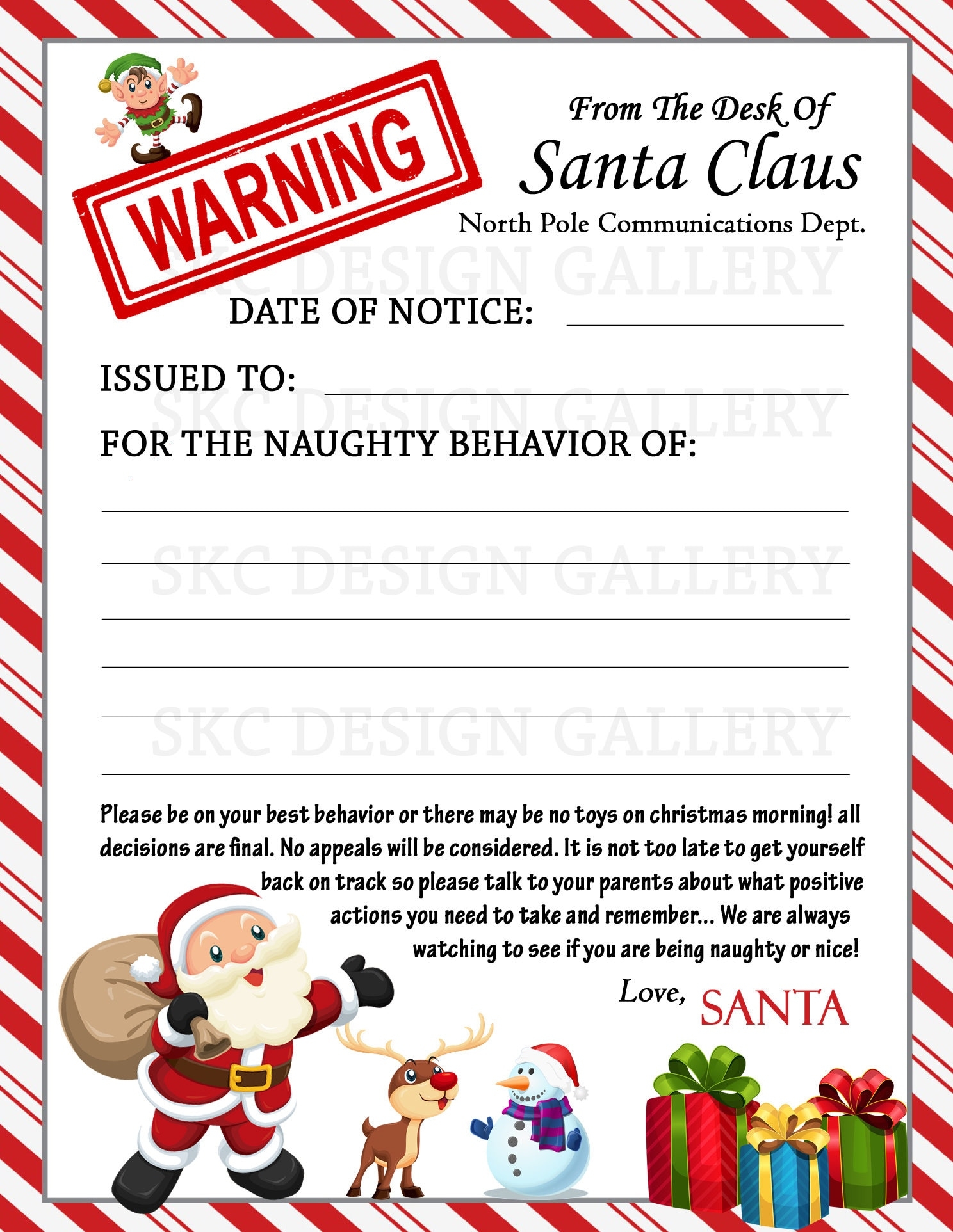 Printable Editable Warning Letter From Santa