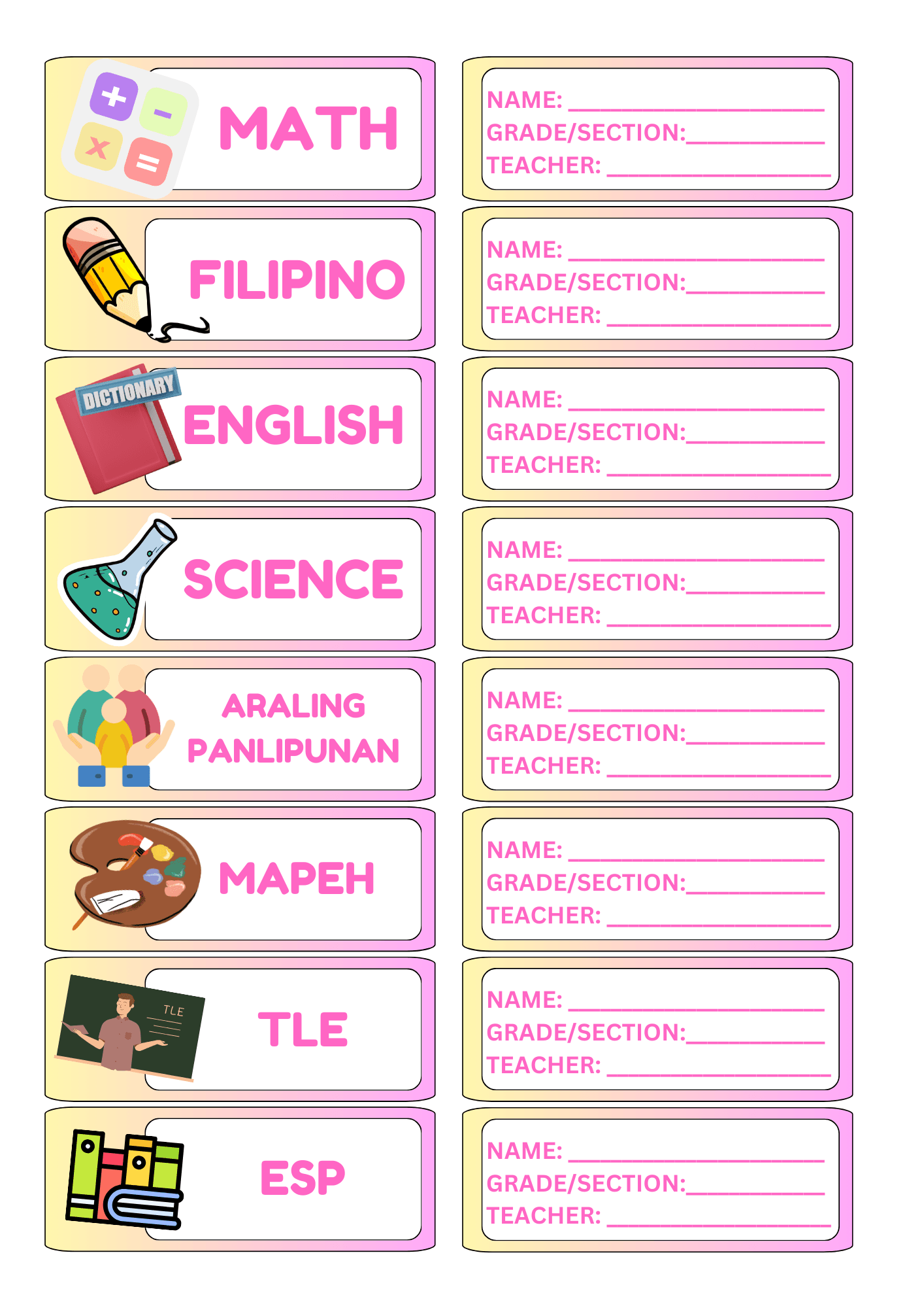 School Subject Labels By Jsprintingservices11 Raket PH