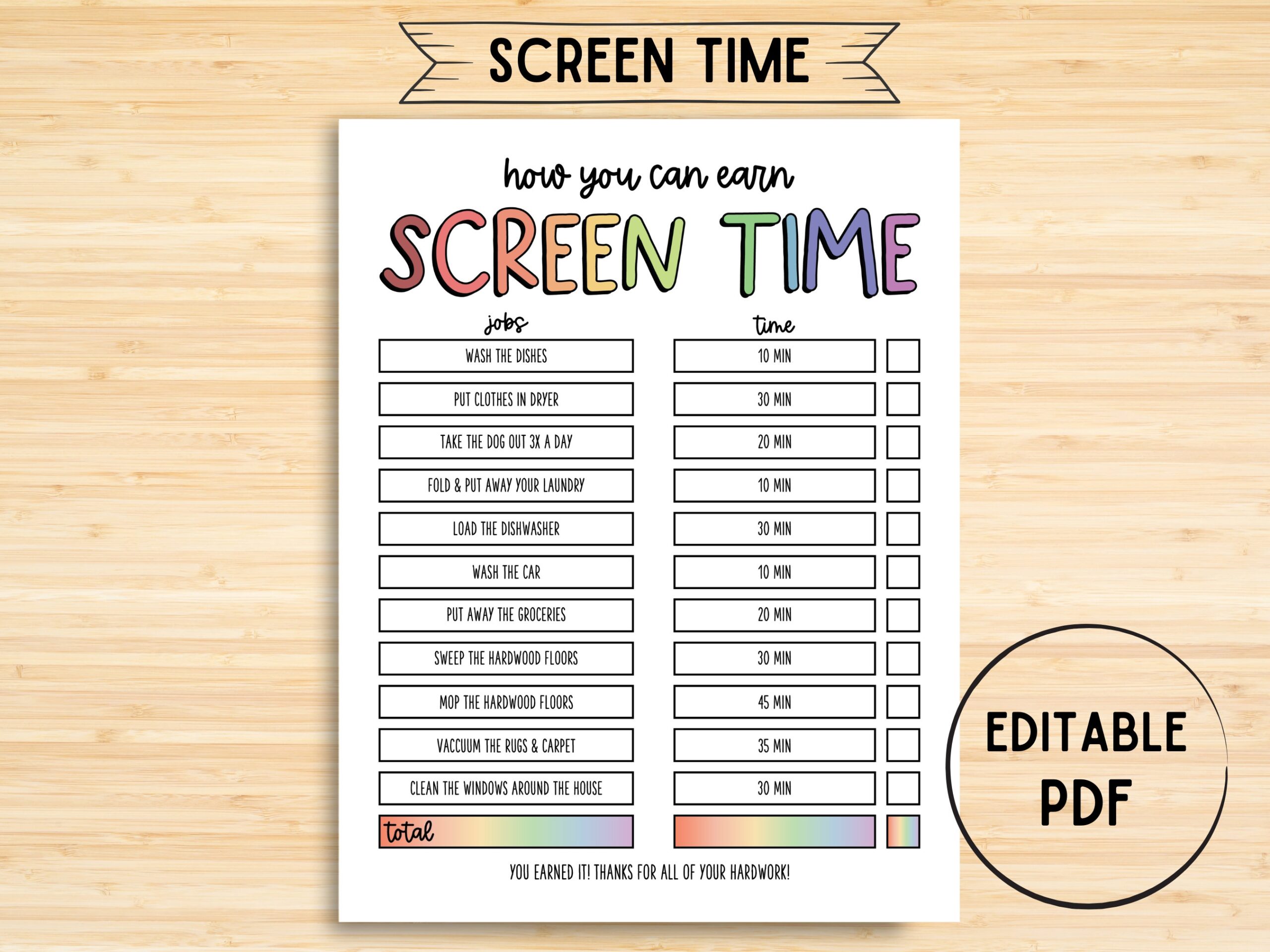 Screen Time Checklist Editable Printable Screen Time Chore Chart Screen Time Tracker Screen Time Chore Checklist Chore List Etsy