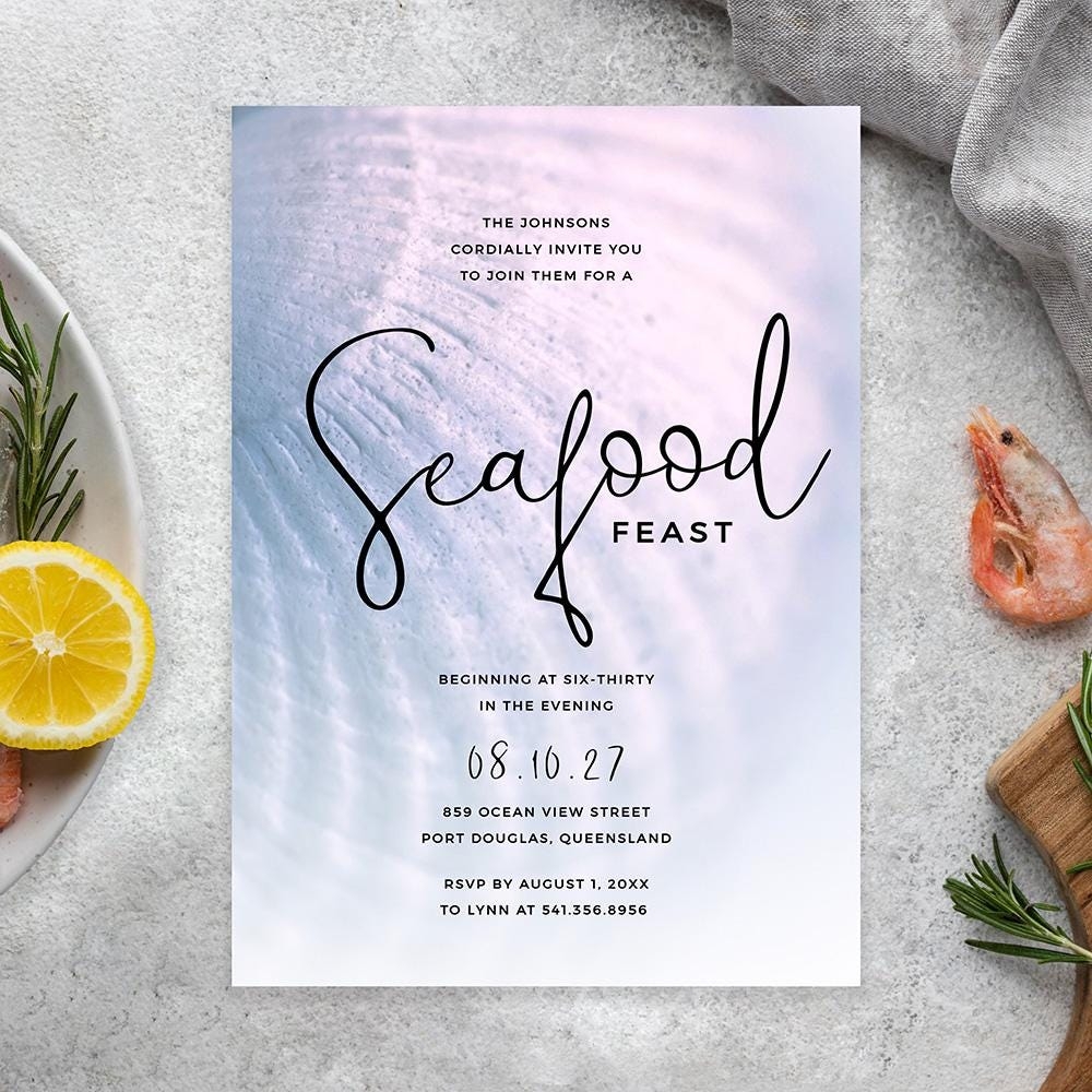 Seafood Feast Birthday Dinner Party Invitation Editable Template Crawfish Printable Digital Download Seashell Seafood Boil Party Etsy