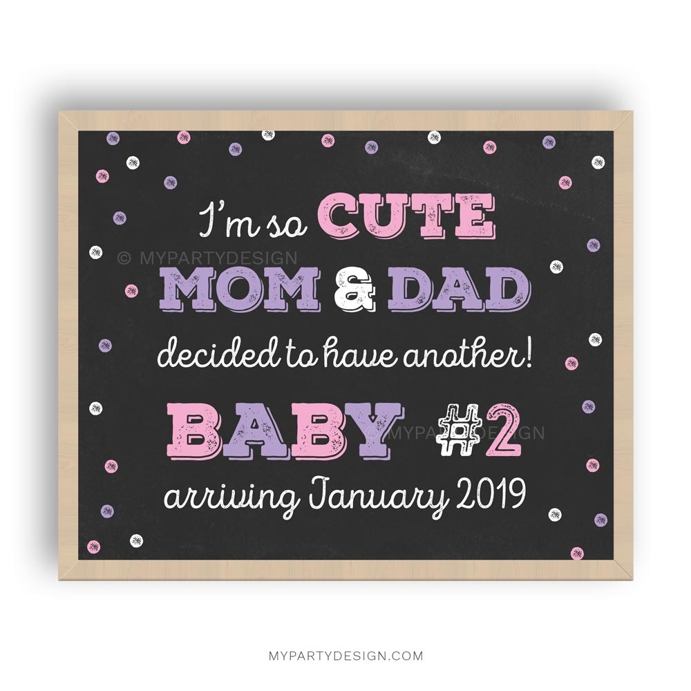 Second Baby Pregnancy Announcement Sign Printable My Party Design