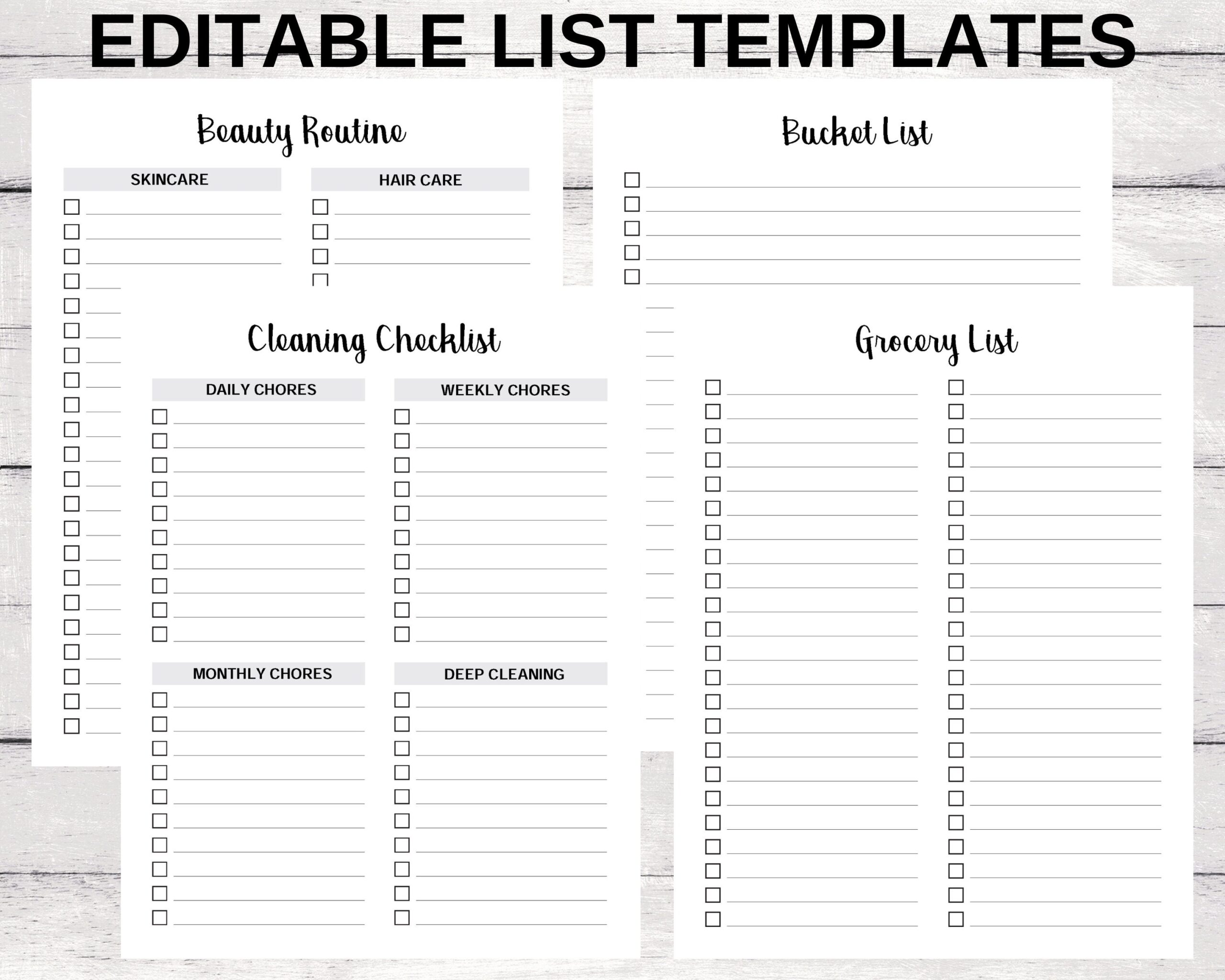 Self customizable Editable To Do List Templates Personalized Editable Checklist Templates Task List Templates Printable Letter Size PDF Etsy