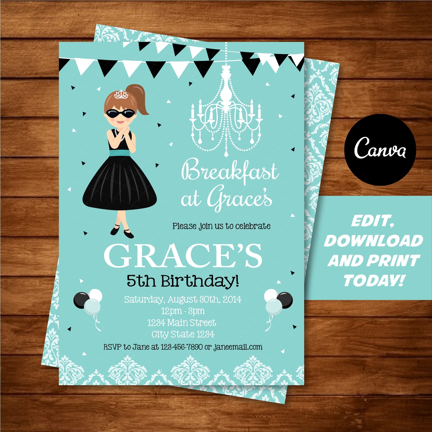 Self Editable Breakfast At Tiffany s Invitation Breakfast At Tiffany s Invite Canva Template INSTANT DOWNLOAD Etsy
