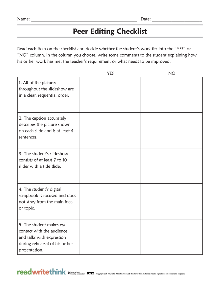 Self Editing Checklist High School Pdf Fill Out Sign Online DocHub