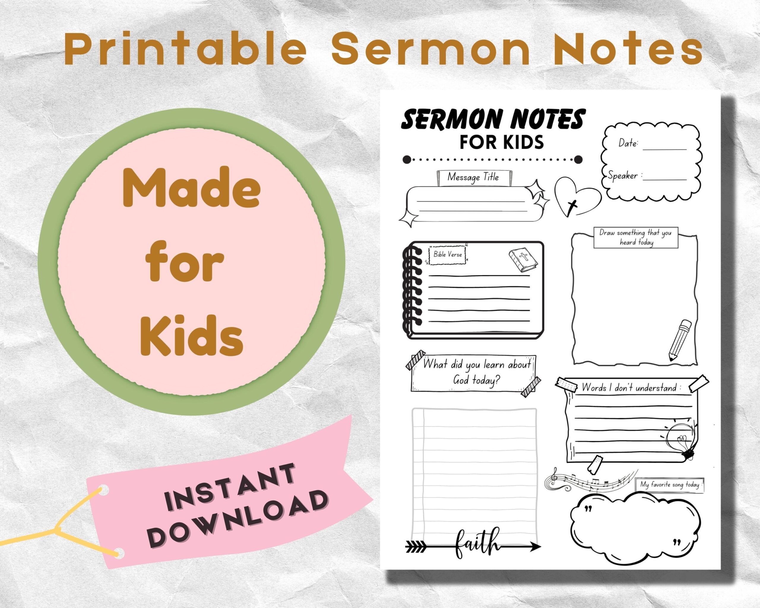Sermon Notes For Kids Elementary Youth Christian Children Activities Church Printables Kids Youth Ministry Encouraging Motivating Activity Etsy