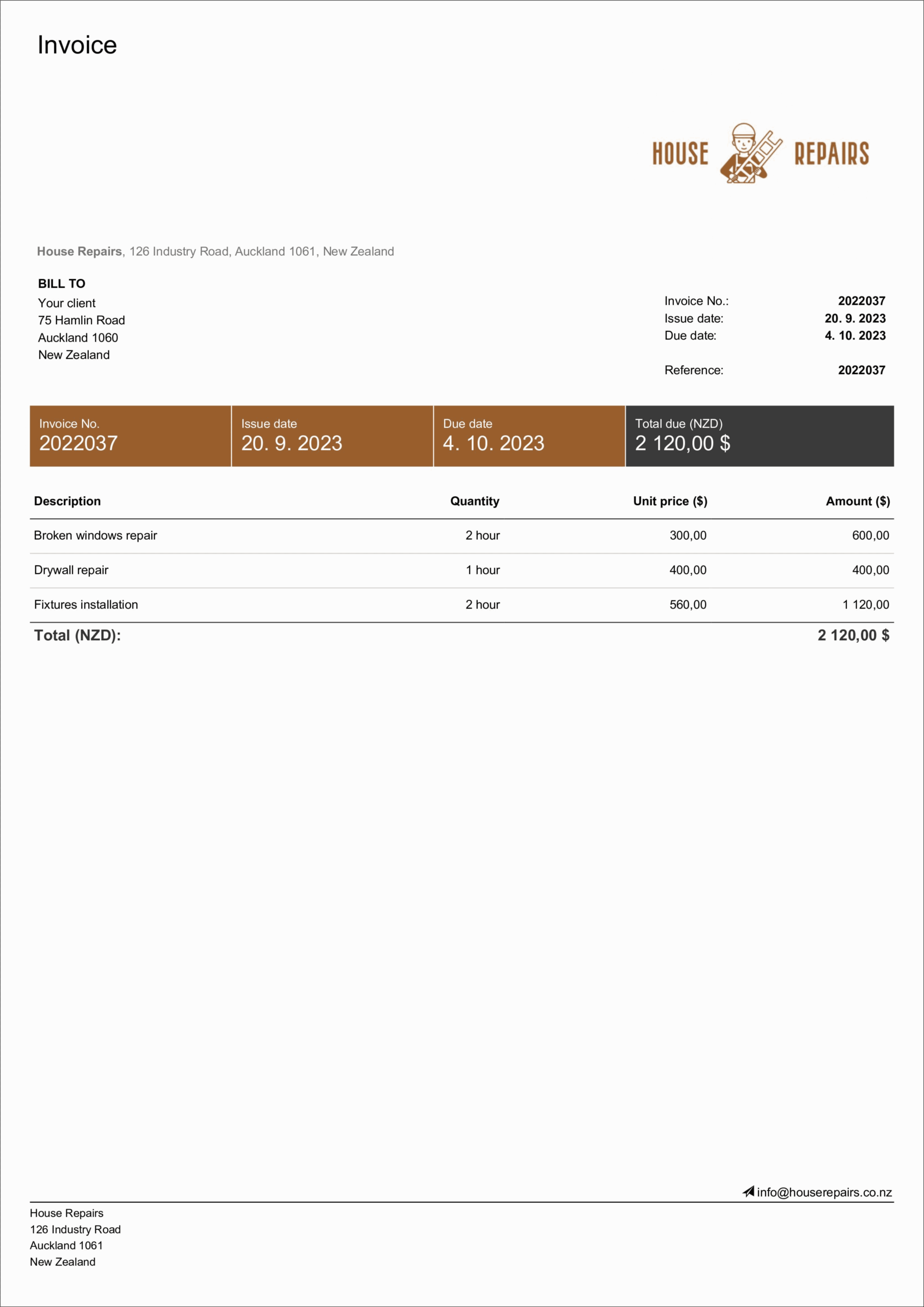 Service Invoice Template Free Editable Printable Billdu