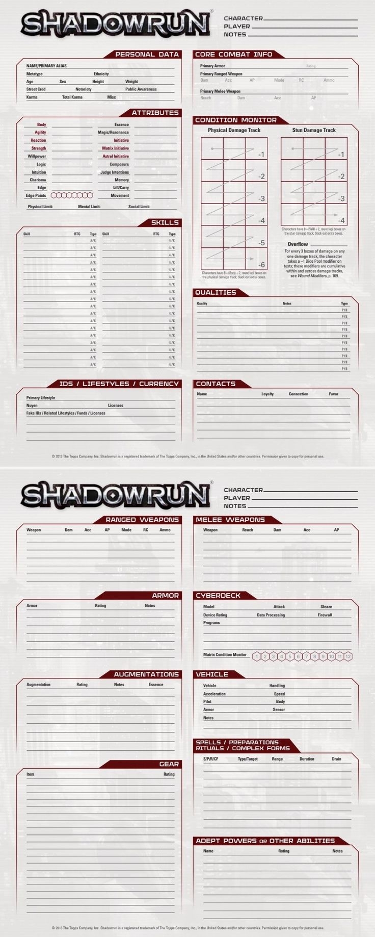 Shadowrun Character Sheet