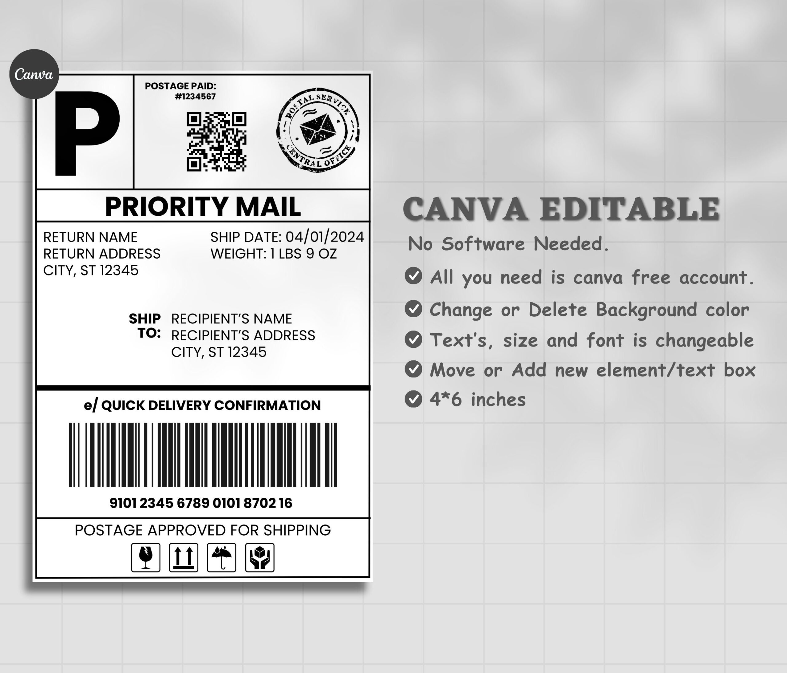 Shipping Label Template Editable Personalized Mail Label Mail Shipping Label Template For Gift Box Gag Gift Mail Label Canva Mail Etsy Israel