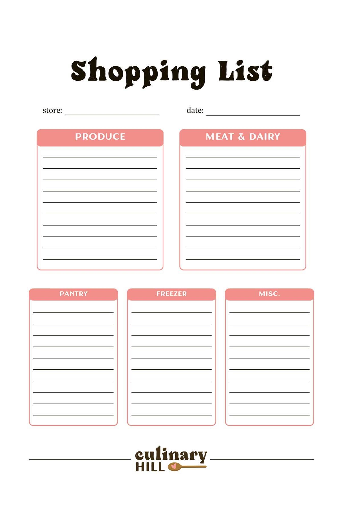 Editable Free Printable Grocery Shopping Grocery List Template