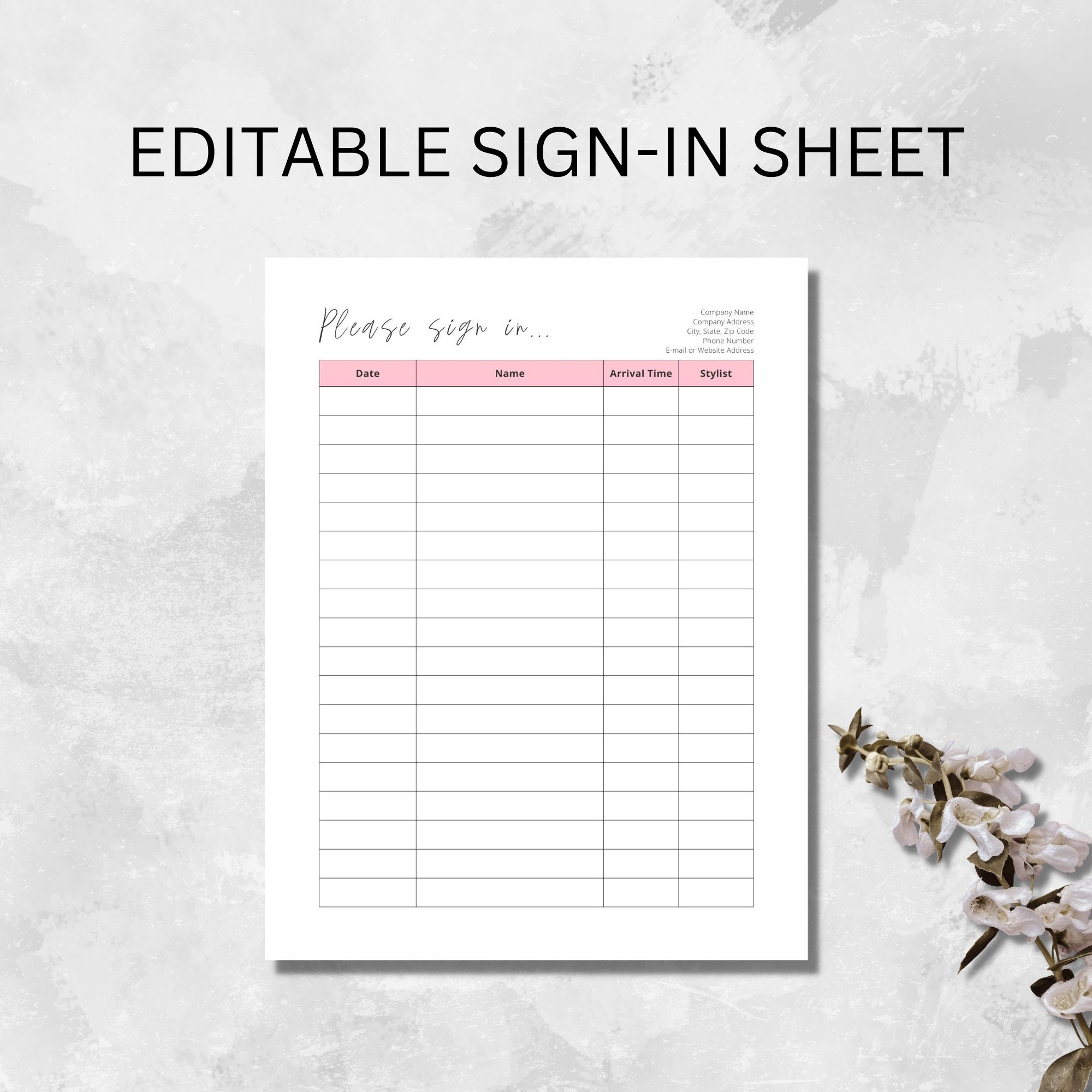 Sign in Sheet Template Salon Sign in Sheet Printable Editable Client Sign In Sheet sign In Form hair Stylist Sign in appointment Sign in Etsy