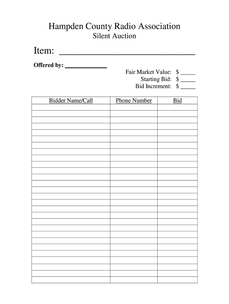 Printable Silent Auction Bid Sheets Editable