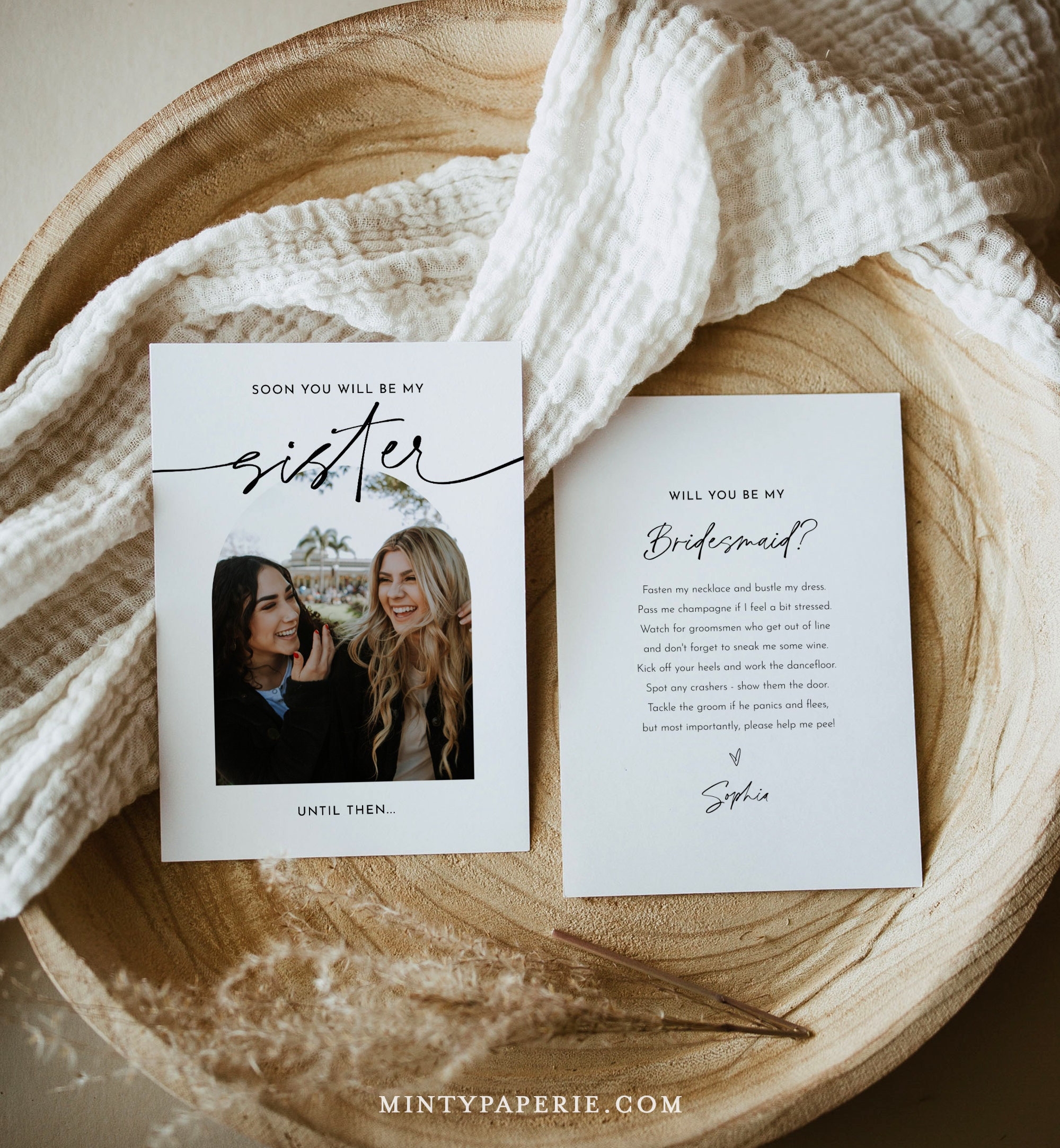 Sister Bridesmaid Proposal Card Printable Photo Will You Be My Bridesmaid Maid Of Honor Editable Template Instant Download 0032 114BMB