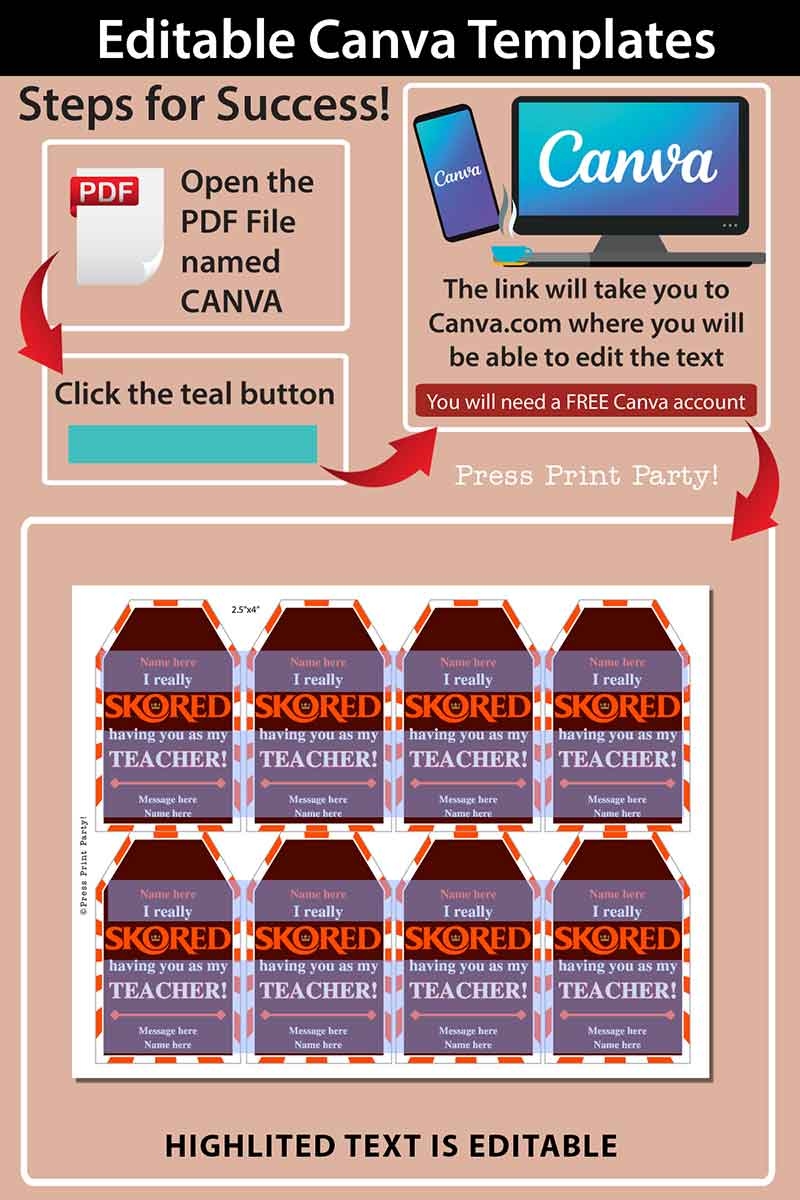 Skor Candy Bar Thank You Printable Gift Tag Press Print Party 