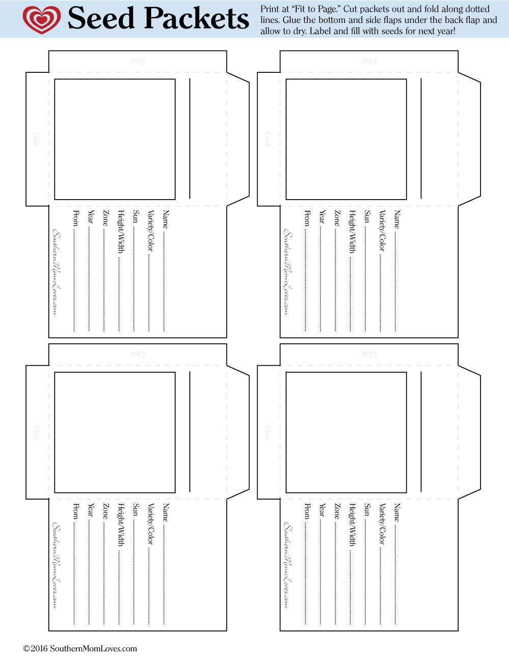 Printable Editable Seed Envelopes