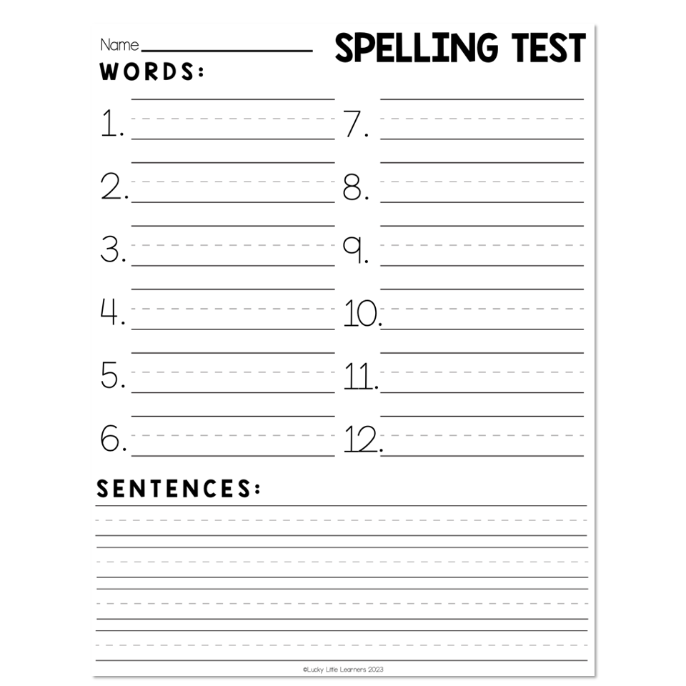 Editable Printable Spelling Test Paper