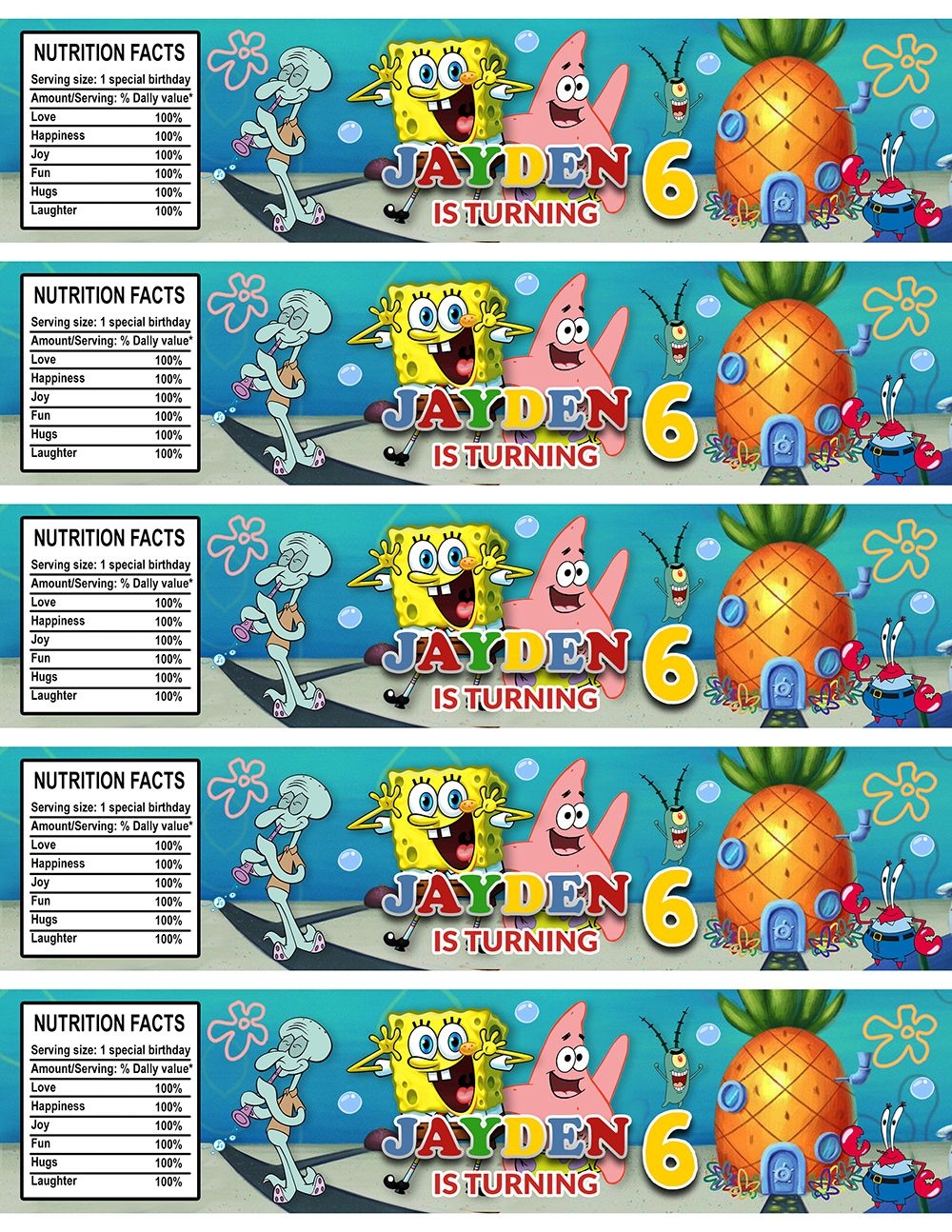 SpongeBob Water Bottle Labels DIY MakeMeDesign Worksheets Library