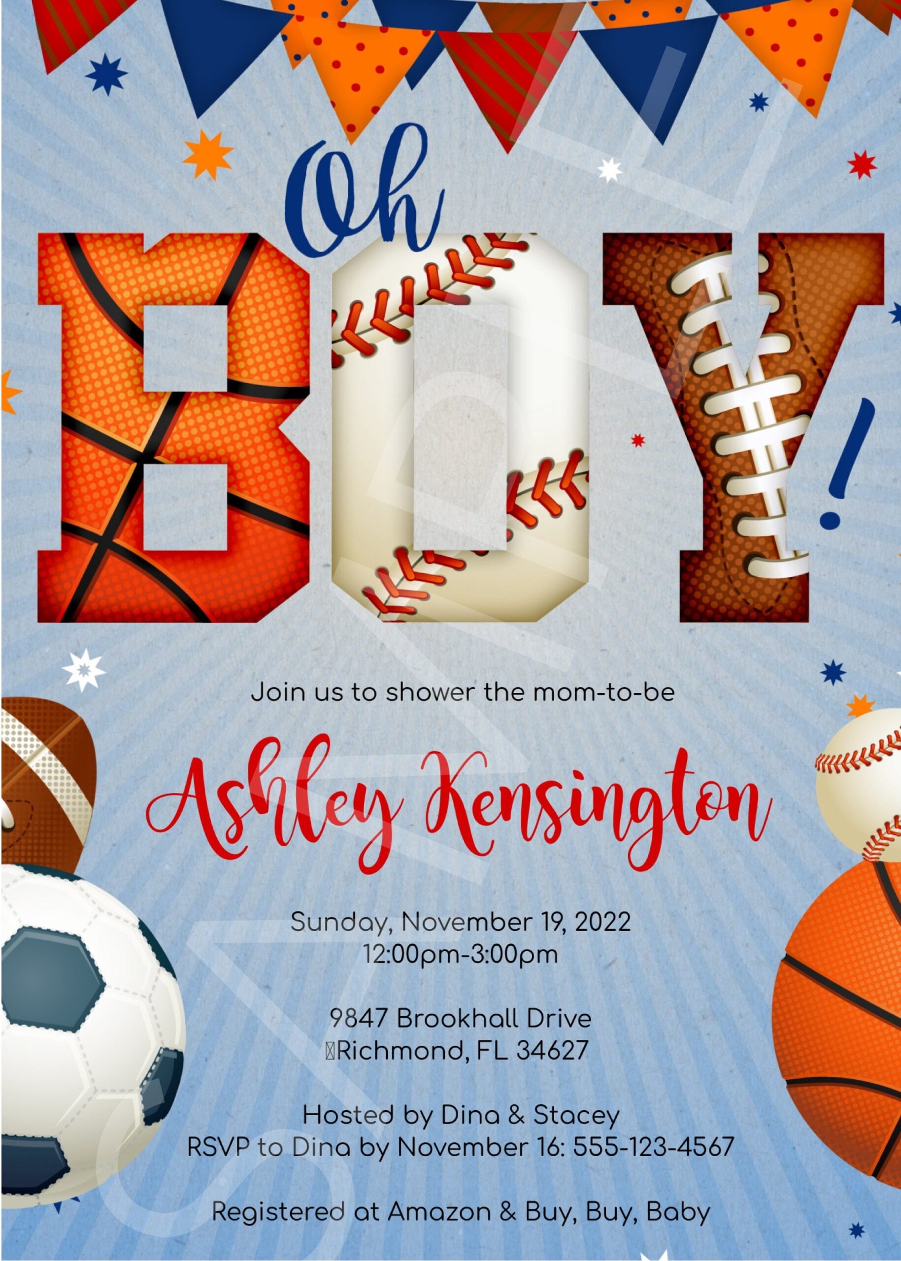 Sports Baby Shower Invitation Sports Theme Invite Sports Themed Baby Shower Boy Baby Shower Instant Download B012 Etsy