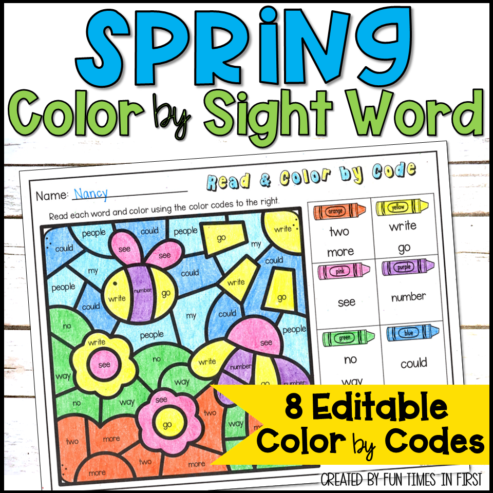 Spring Color By Sight Word Coloring Pages Editable Sight Word Practice Made By Teachers
