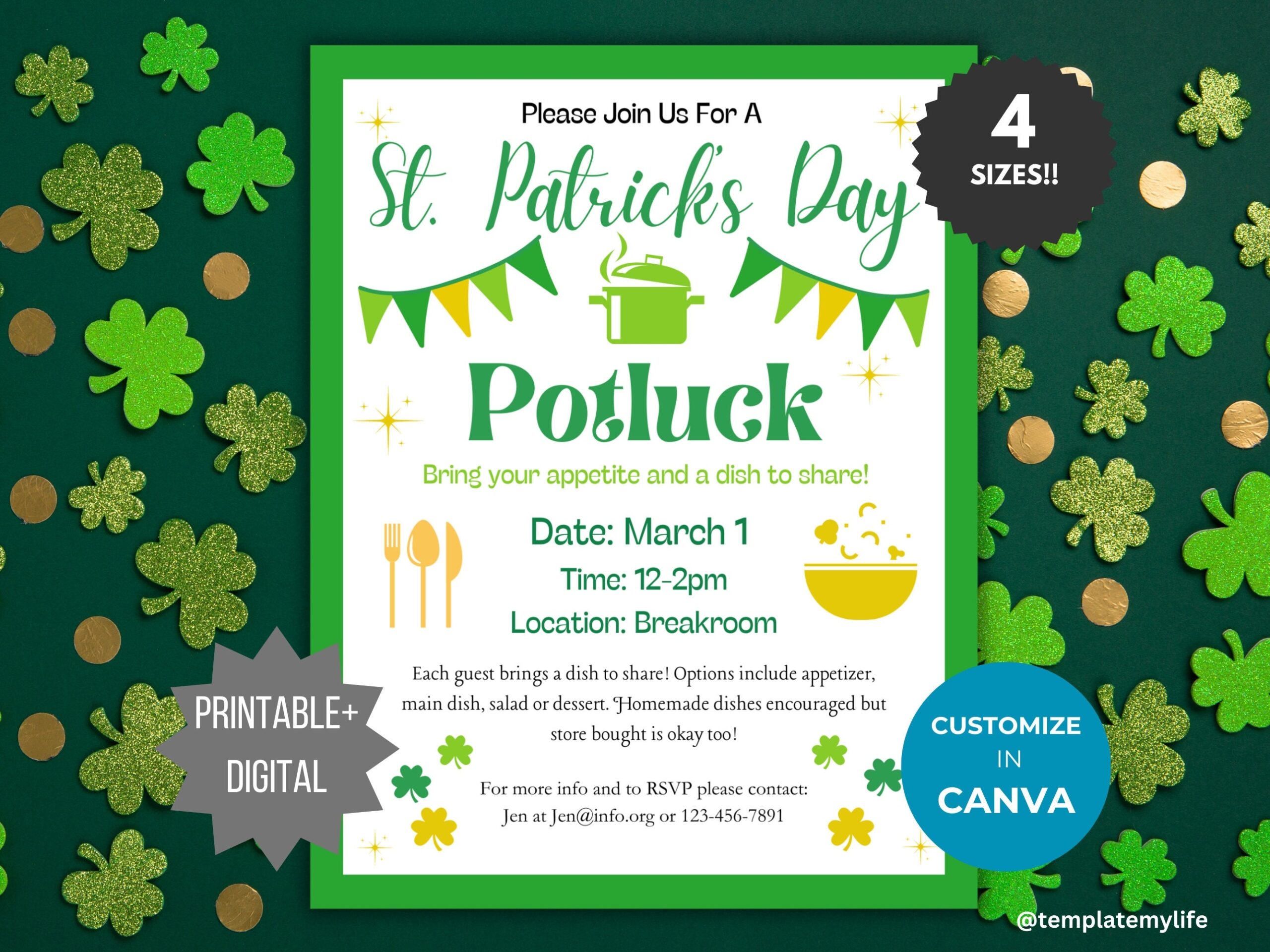 St Patrick Day Potluck Invitation Template Potluck Invite Flyer Office Party Invitation Potluck Flyer Work Luncheon Invitation Church Flyer Etsy