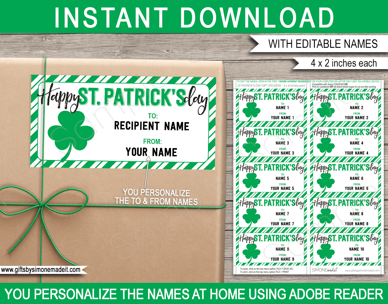 St Patricks Day Gift Labels Template Printable Class Gift Stickers