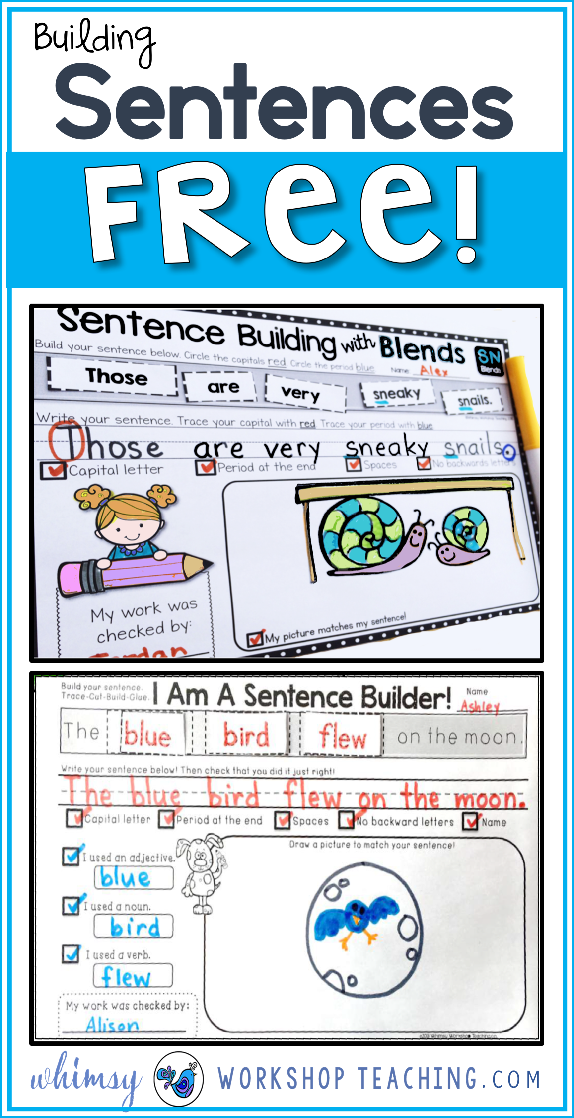 Start Teaching Self editing Habits When Students Build And Print Sentences And Even Peer Editing With These Free Printables Whimsy Workshop Teaching