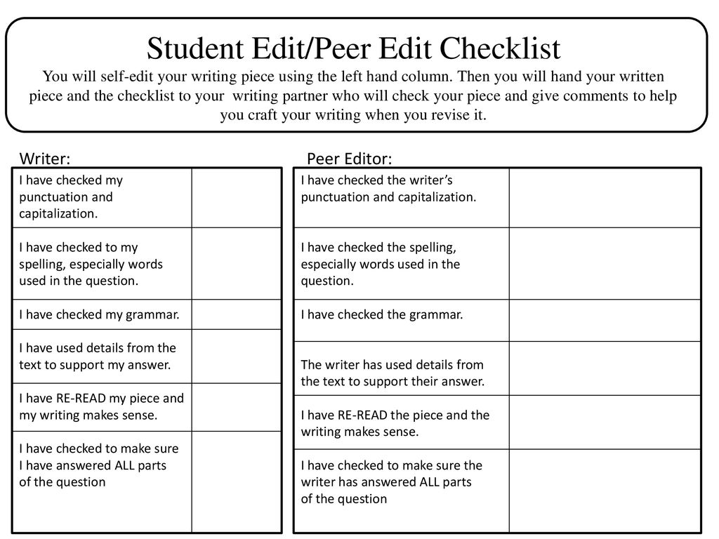 Student Edit Peer Edit Checklist Ppt Download