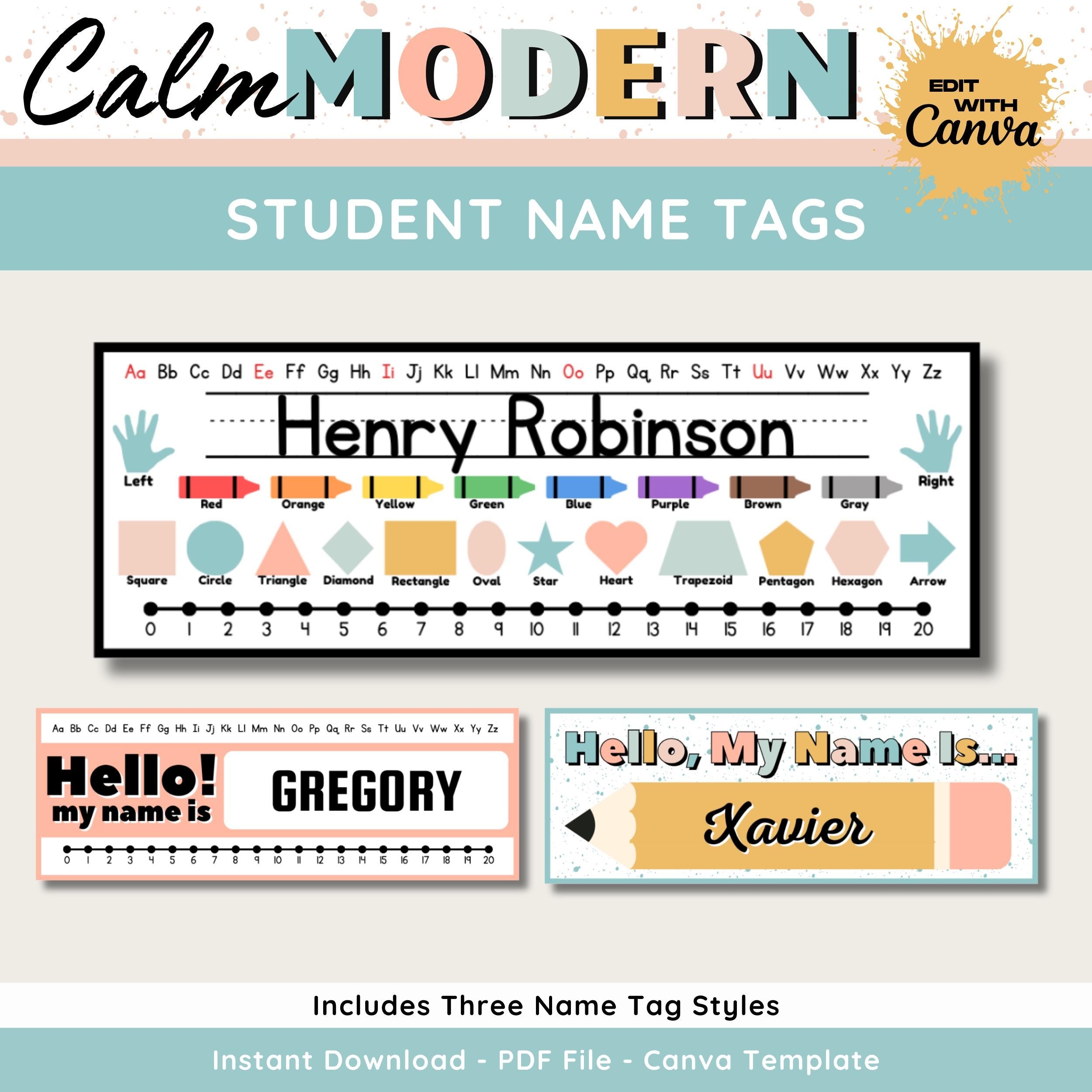 Student Name Desk Tags Printable Editable Kids Elementary Classroom Student Desk Plates Calm Classroom Decor Teacher Canva Template Etsy
