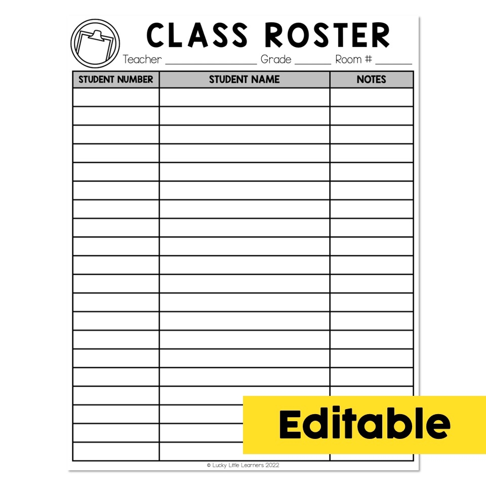 Sub Plans Editable Class Roster Lucky Little Learners