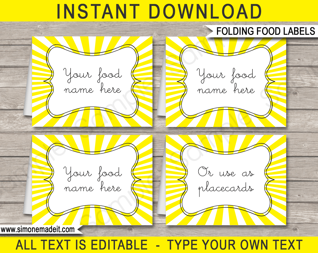 Sunshine Party Food Labels Template Printable Birthday Decorations