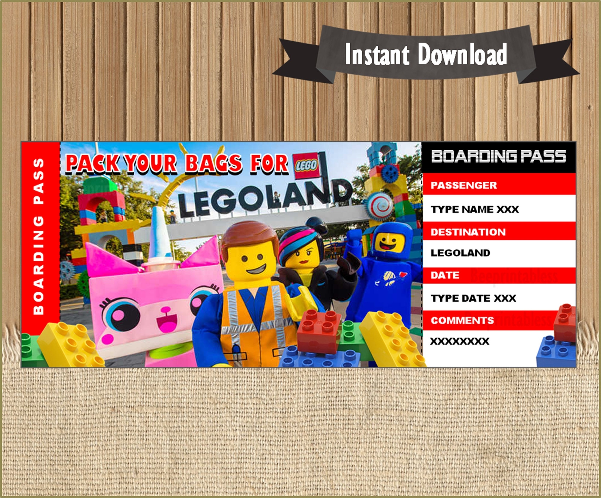 Surprise Trip Ticket To Land Park Theme Park Guide Boarding Pass Orlando Ticket Editable File Personalize With Adobe Reader Etsy