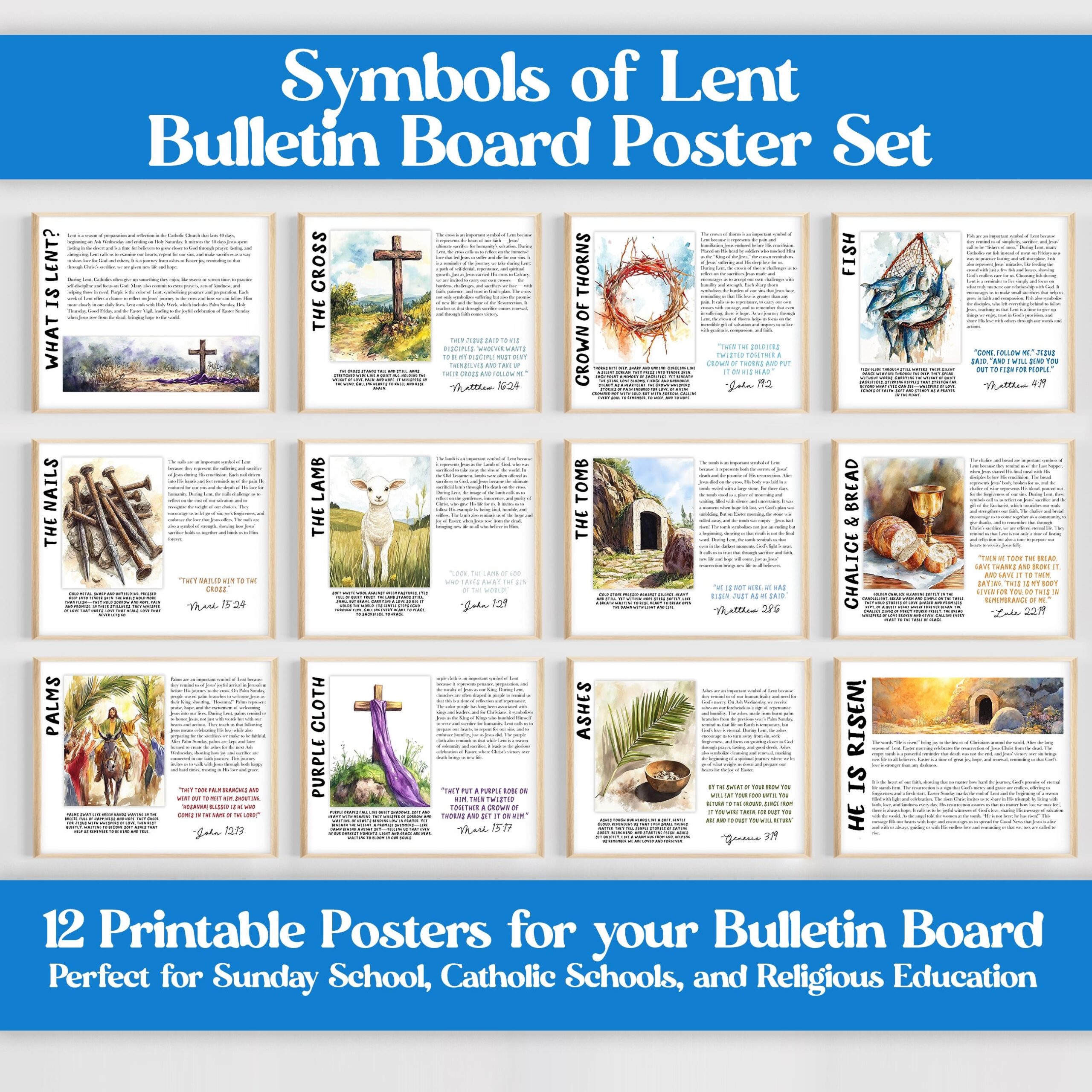 Symbols Of Lent Poster Set Catholic School Lent Bulletin Board Decor Sunday School Lent Printable Posters Easter Ash Wednesday Jesus Etsy