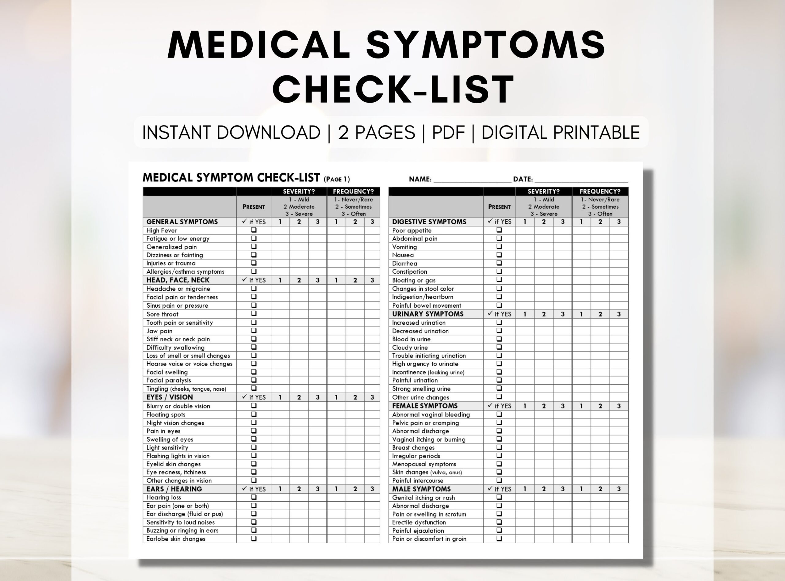 Symptom Checklist Doctor Visit Medical Tracker Symptom List Patient Education Chronic Illness digital Printable Etsy