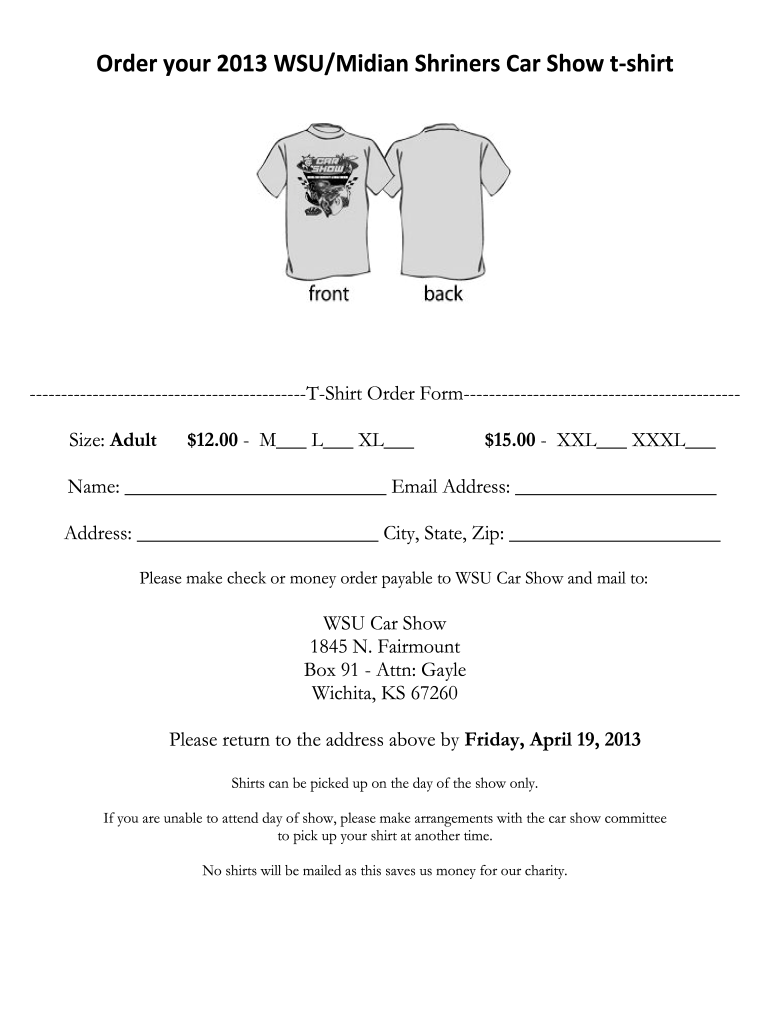 Printable Editable T Shirt Order Form Template