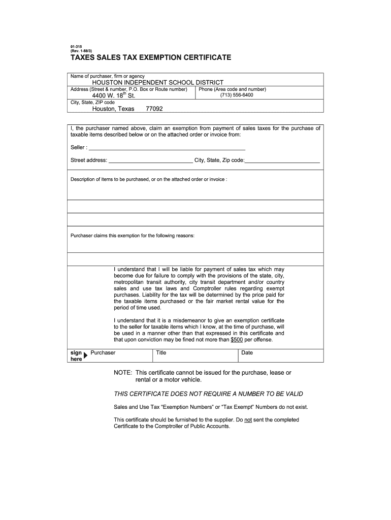 Tax Exemption Certificate Texas Fill Online Printable Fillable Blank PdfFiller