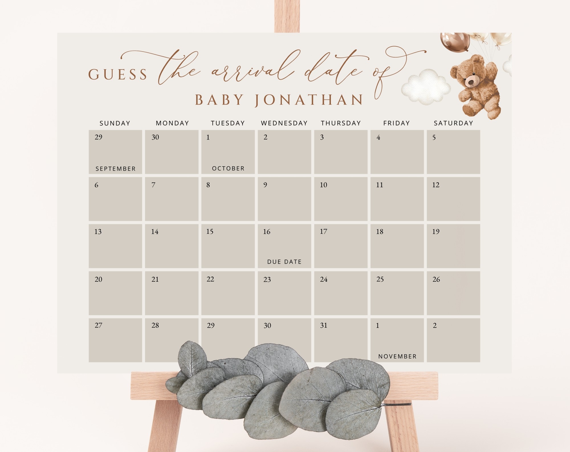 Teddy Bear With Brown Balloons Guess The Due Date Game