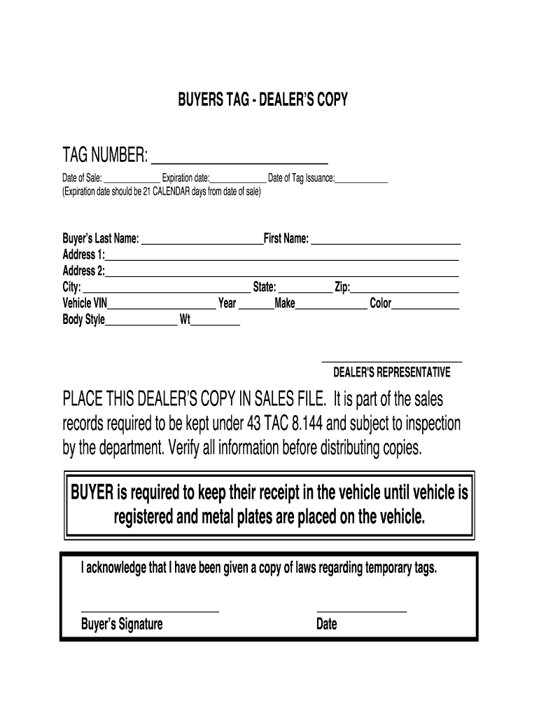 Printable Editable Texas Temporary License Plate Template