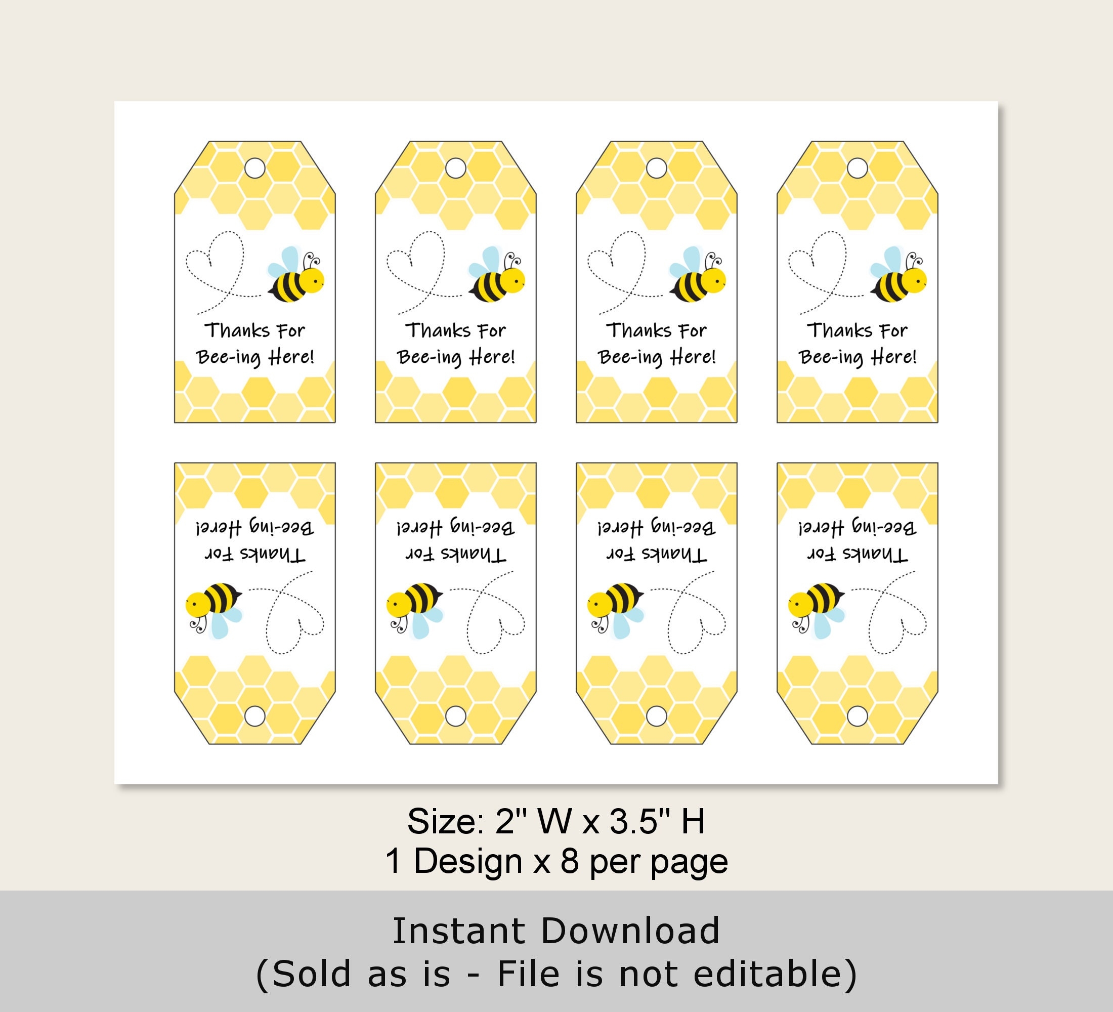 Thanks For Beeing Here Bumble Bee Favor Tags Thank You Tags Printable Mommy To Bee Baby Shower Bee Birthday Tags NOT Editable A92 C61 Etsy