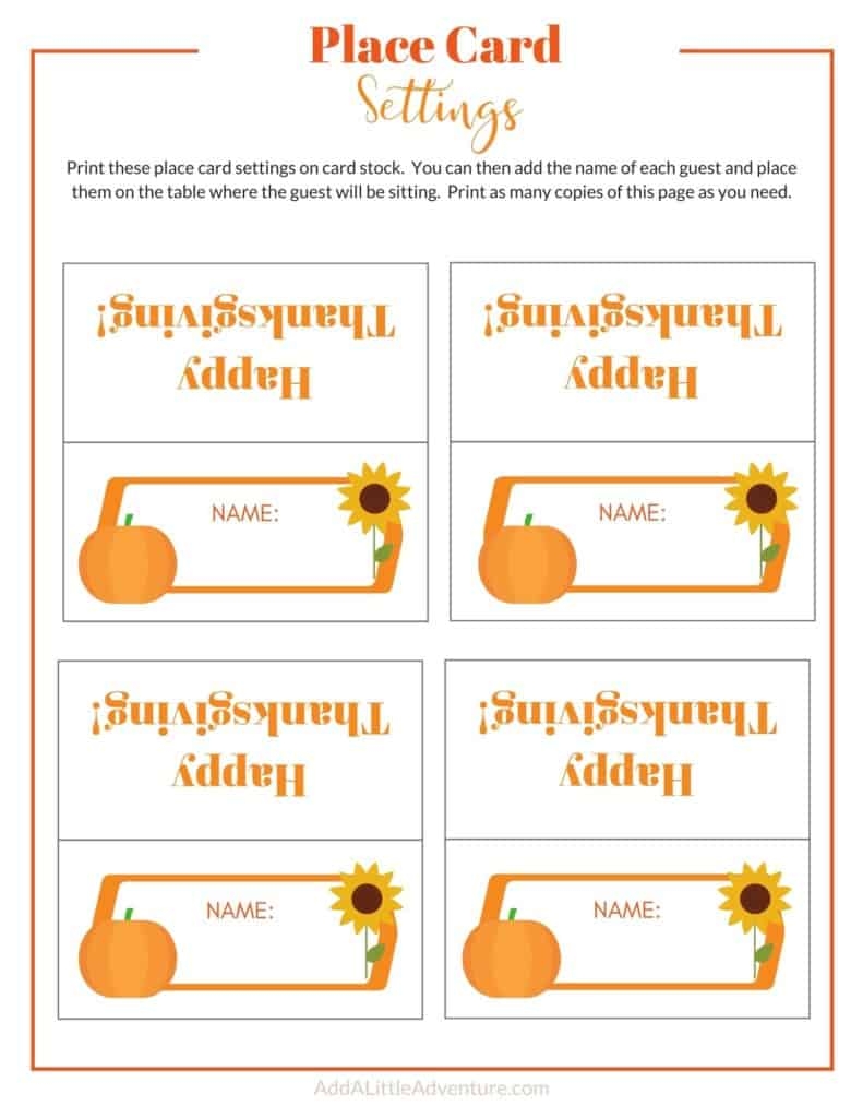 Free Printable Editable Thanksgiving Place Cards
