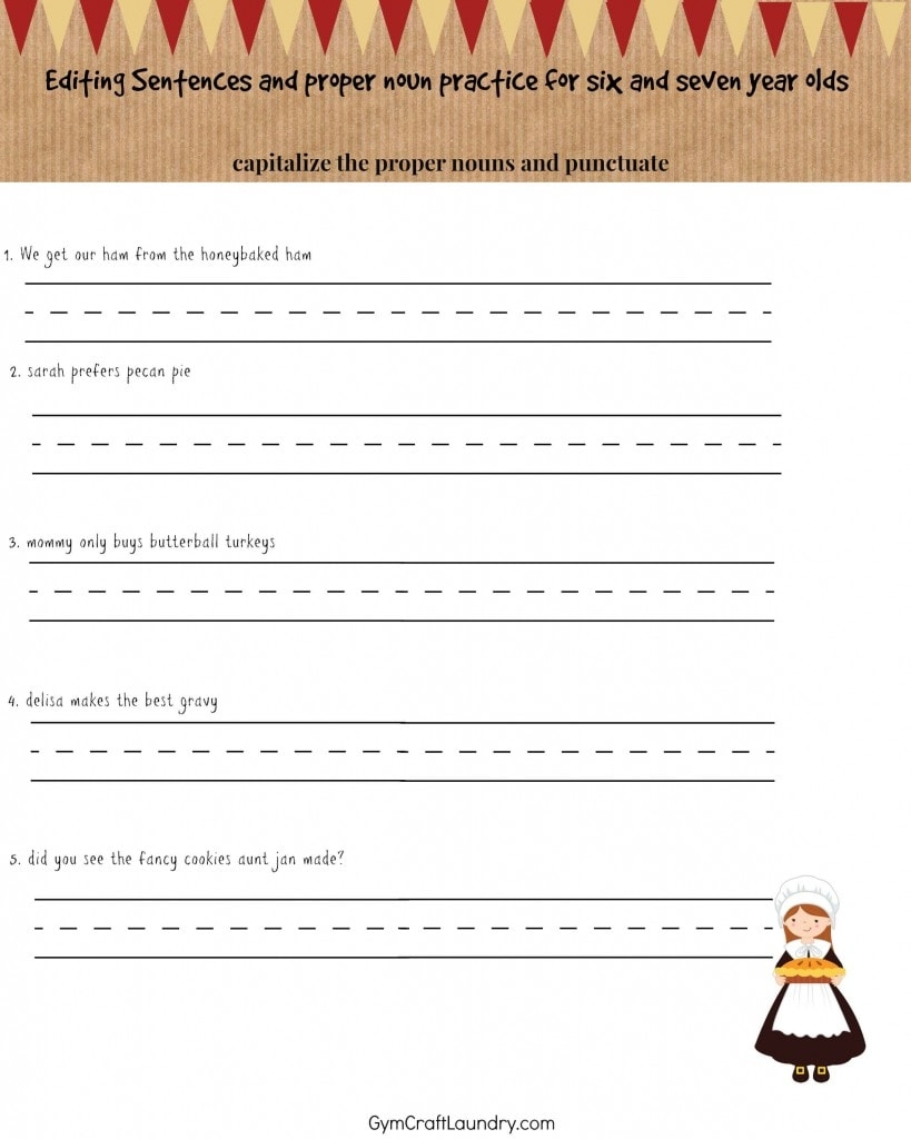 Thanksgiving Proper Nouns And Editing With Free Printable Worksheet Gym Craft Laundry