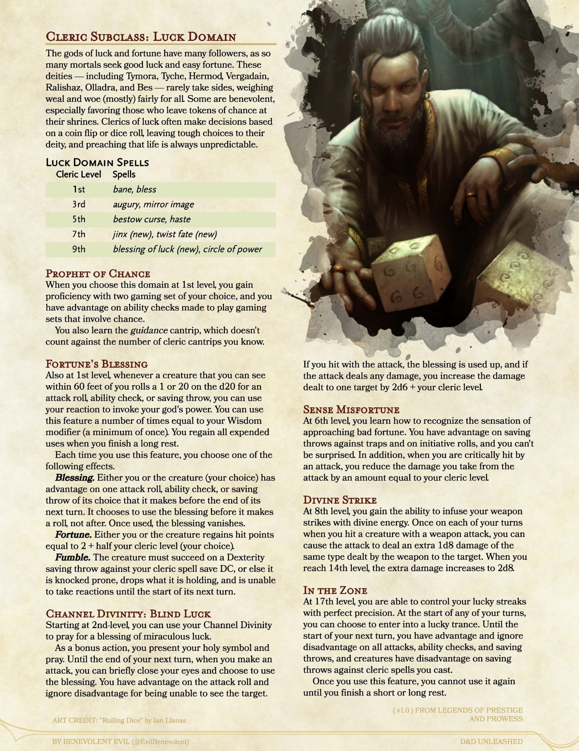 The Luck Domain Cleric And Spells DND Unleashed A Homebrew Expansion For 5th Edition Dungeons And Dragons