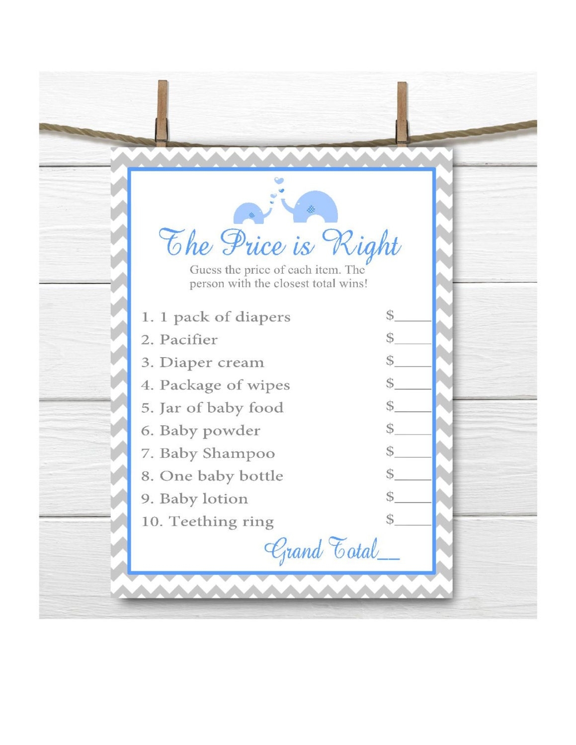 The Price Is Right Baby Shower Game Printable Boy Baby Shower Games Elephant Baby Shower