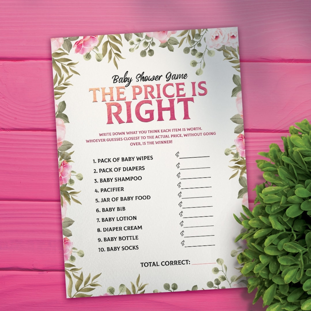 The Price Is Right With Answer Key Baby Shower Printable Game Floral Baby Shower Activities Floral Baby Shower Games Pink Printable Etsy