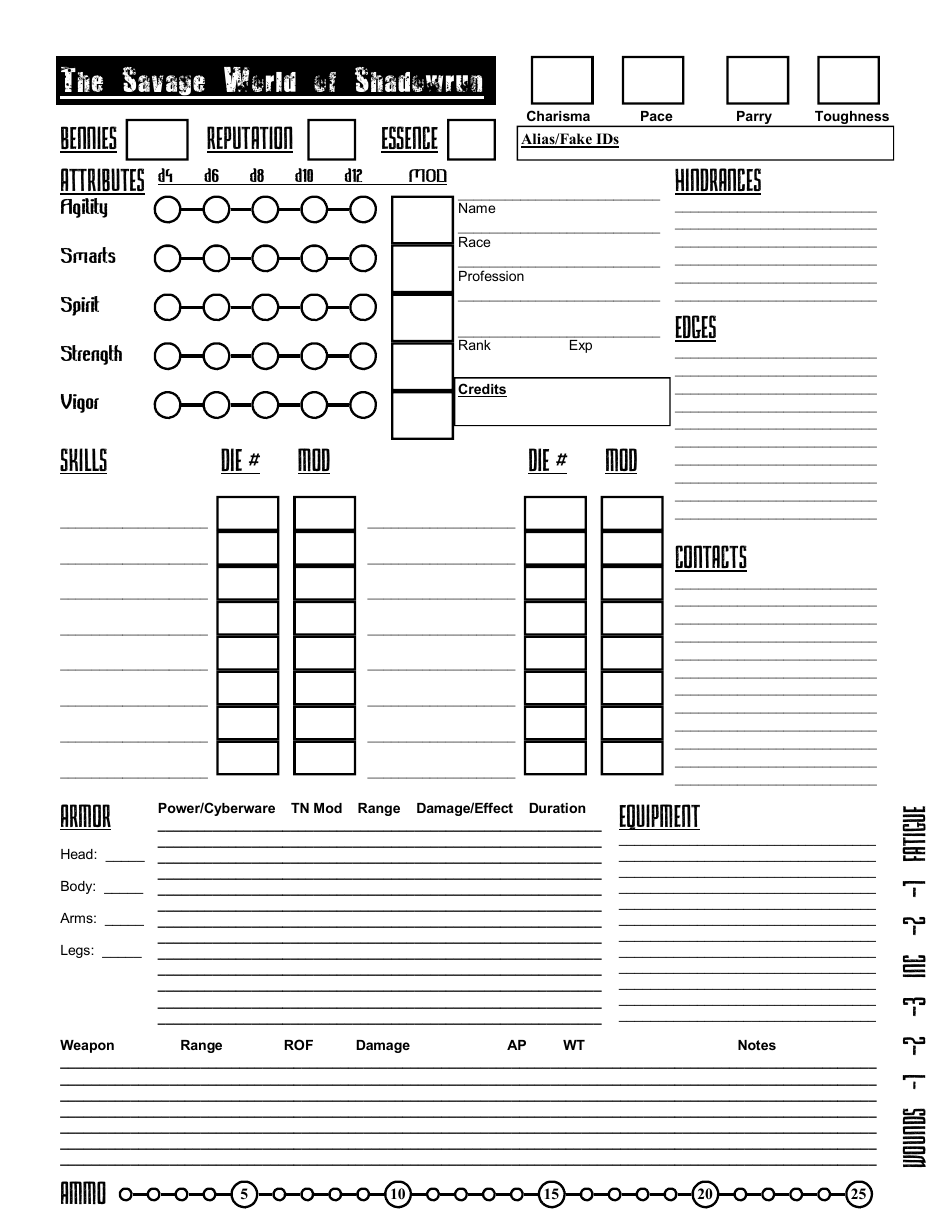 The Savage World Of Shadowrun Character Sheet Download Printable PDF Templateroller