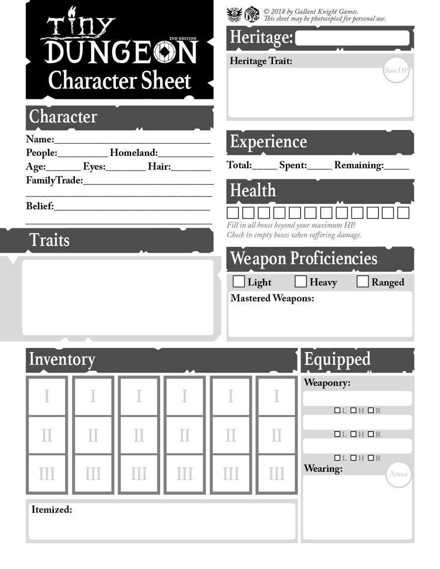 Printable D&D 2nd Edition Character Sheet