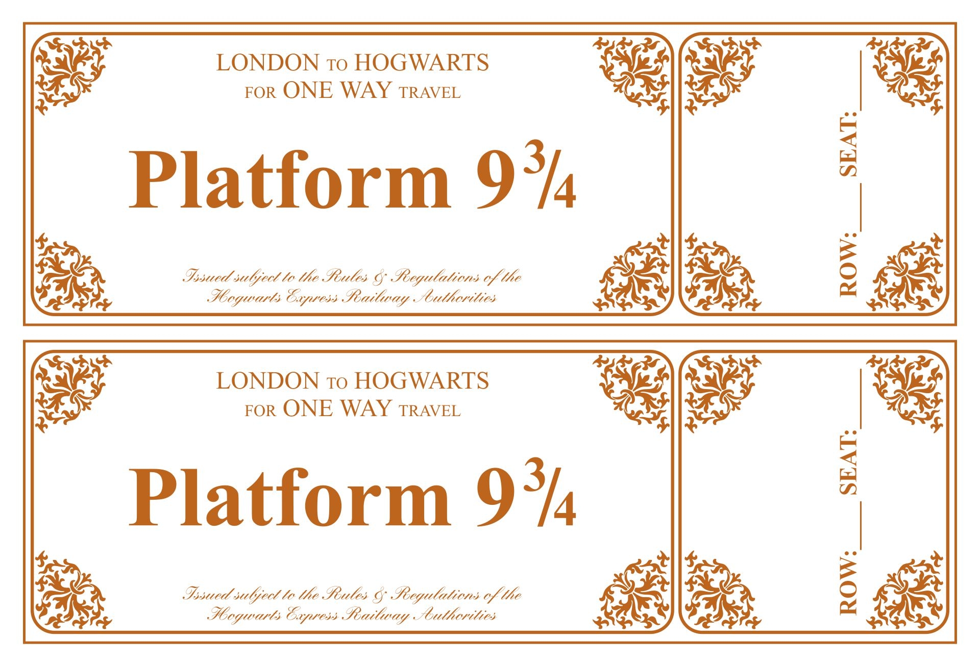 Train Ticket Harry Potter 10 Free PDF Printables Printablee